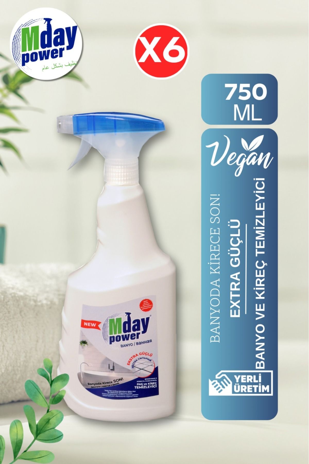 MDAY POWER Ultra Güçlü Banyo Temizleyici Ve Kireç Çözücü 6x750ml