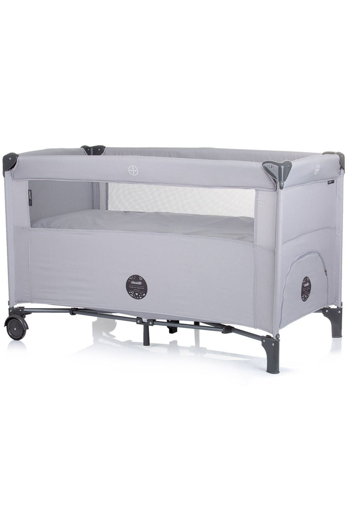 Chipolino-Chipolino Relax ash grey linen folding cot with sliding side 3