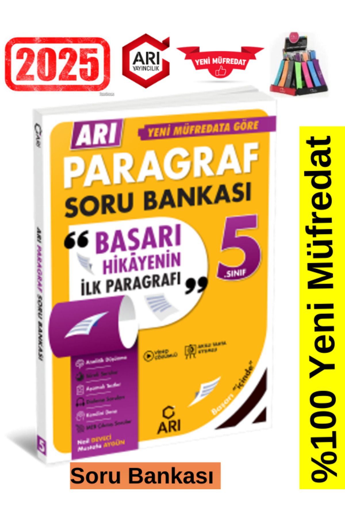 Arı Yayıncılık 2024-2025 Müfredat 5.Sınıf Paragraf Video Çözümlü Soru Bankası Seti+Kalemlik