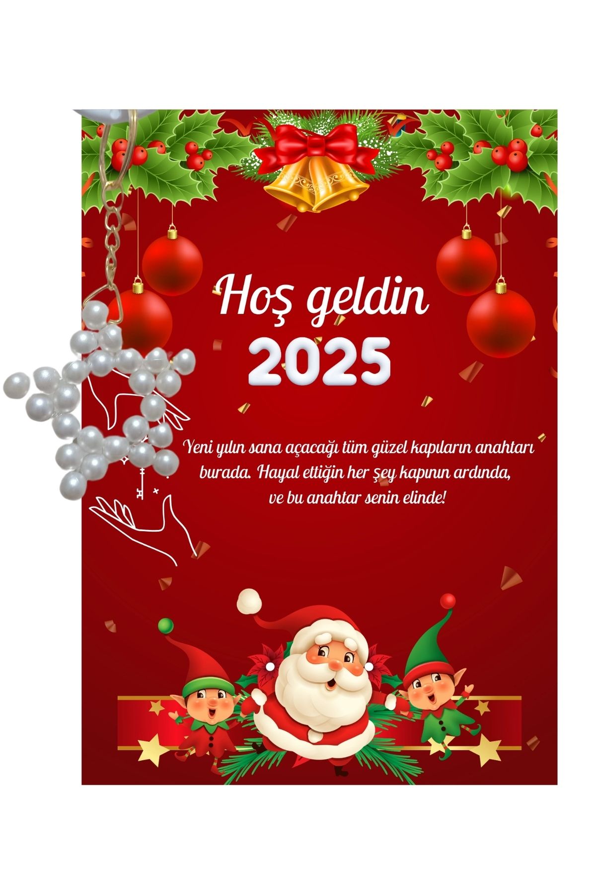 Diji Baby Yeni Yıl Noel Baba Kart Üzerinde Anahtarlık (Kişiye Özel Yazı Yazdırılabilir) Yıldız Model 5 Adet