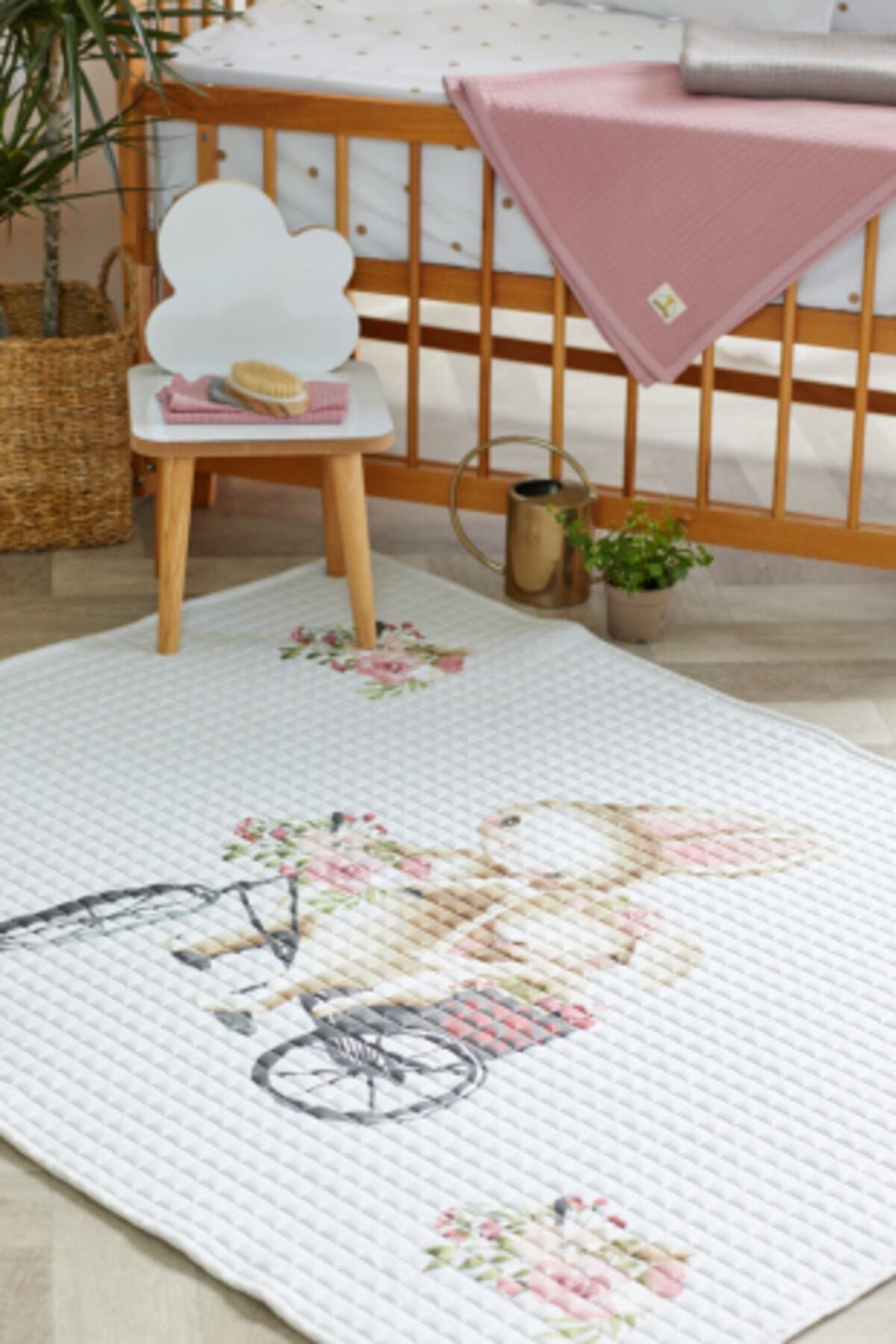 arbababy %100 Organik Pamuk Çocuk Oyun Matı - Çiçek Ve Tavşan Temalı - 120 X 150 Cm fotoğrafı 2 (önizleme)