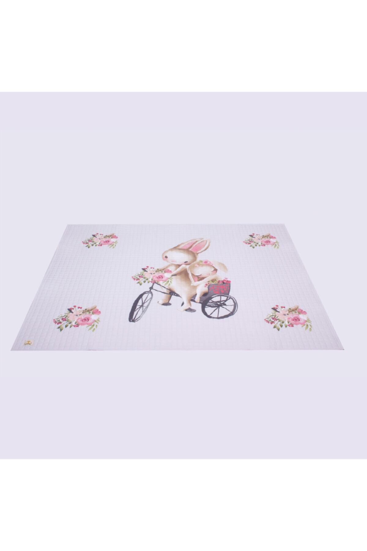 arbababy %100 Organik Pamuk Çocuk Oyun Matı - Çiçek Ve Tavşan Temalı - 120 X 150 Cm fotoğrafı 5 (önizleme)