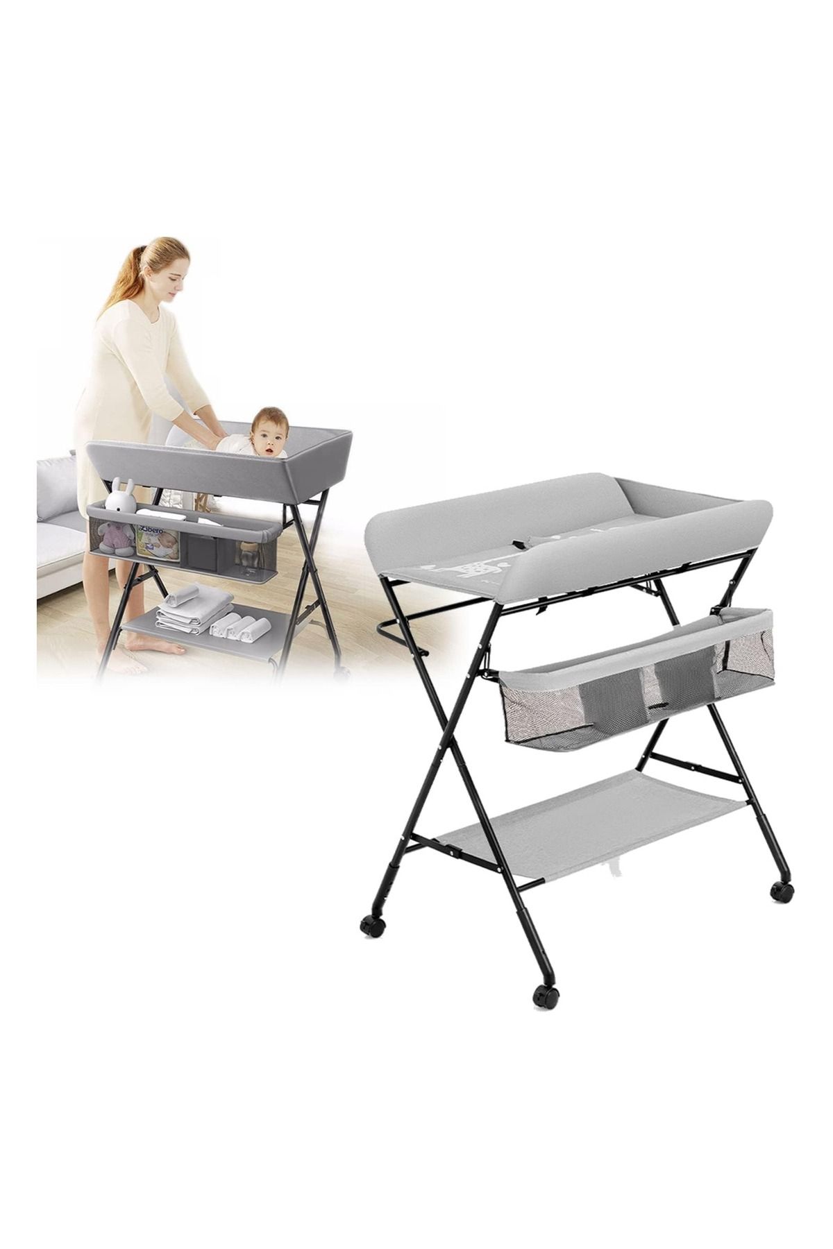 ALMUFARREJ-Portable Baby Changing Table with Wheels, Foldable for Infants, Portable Nursery Organizer 1