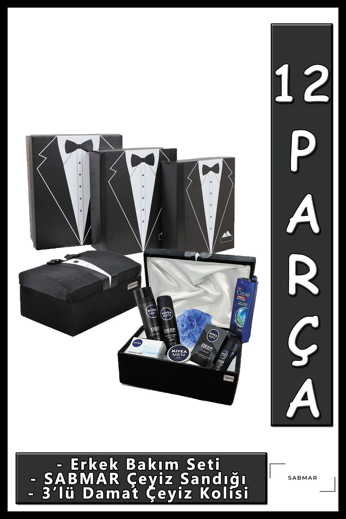 NIVEA Söz Nişan Bohça Seti Damat Bohçası Erkek Bakım Seti 3'lü Çeyiz Kolisi 9022018kl