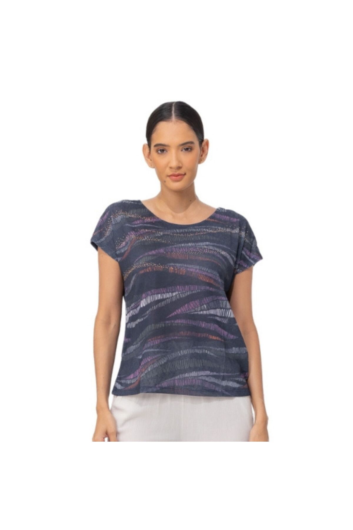 Zabaione-Artistic Navy Abstract Print T-Shirt 1