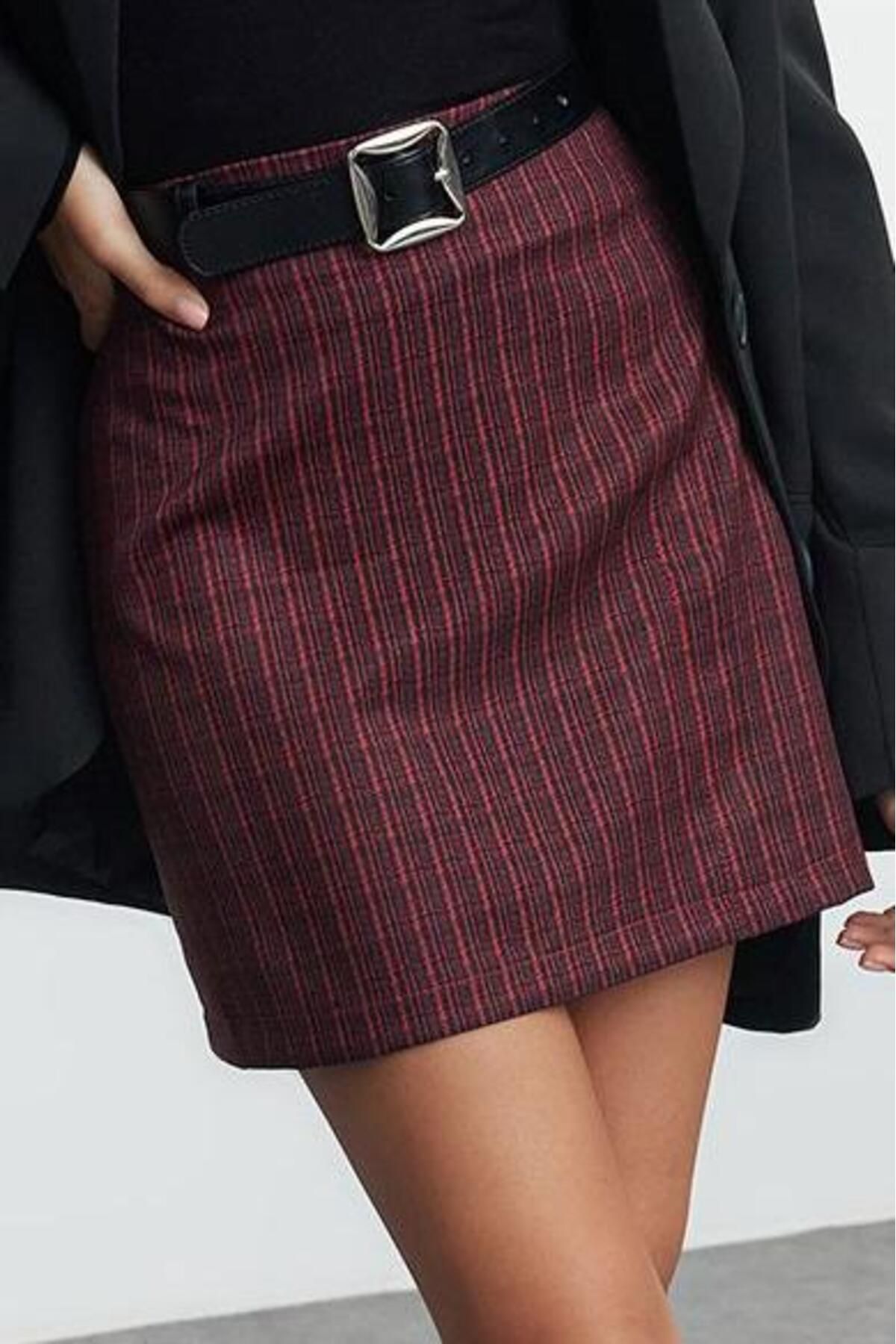 FRM-Women's Fashion Style Mini Unlined Woven A-Line Woven Mini Plaid Skirt 2