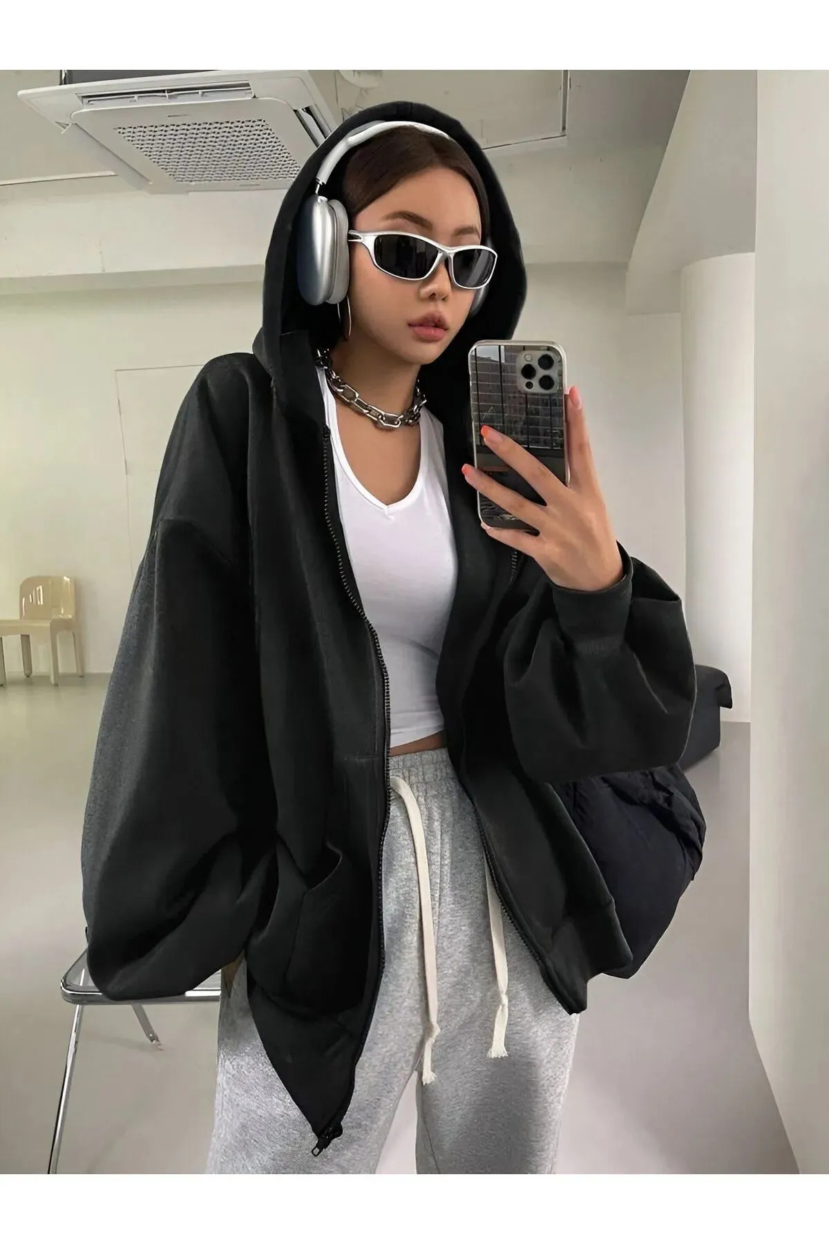 pandy Kapüşonlu Fermuarlı Unisex Sweatshirt görsel 2