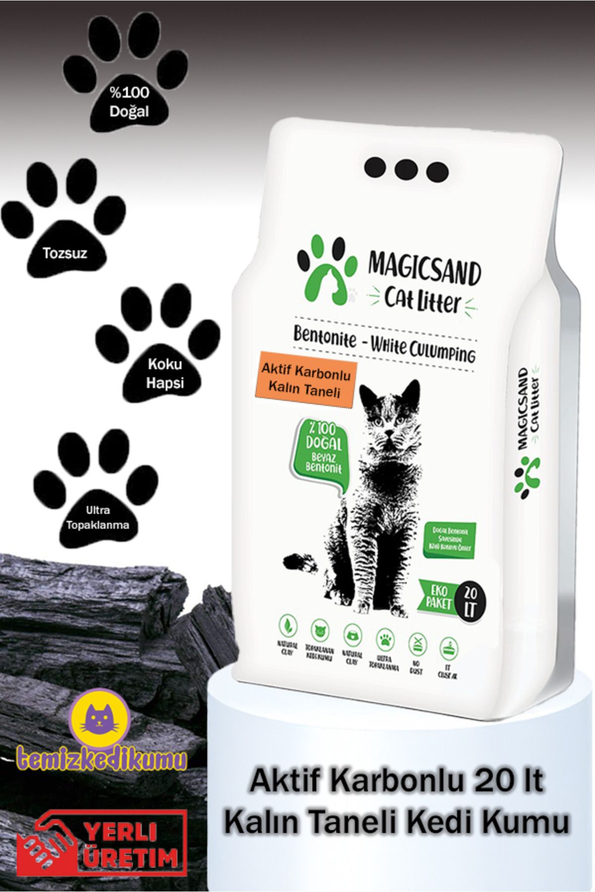 magicsand Cat Litter Active Carbon Kedi Kumu Kalın Taneli 20 Lt