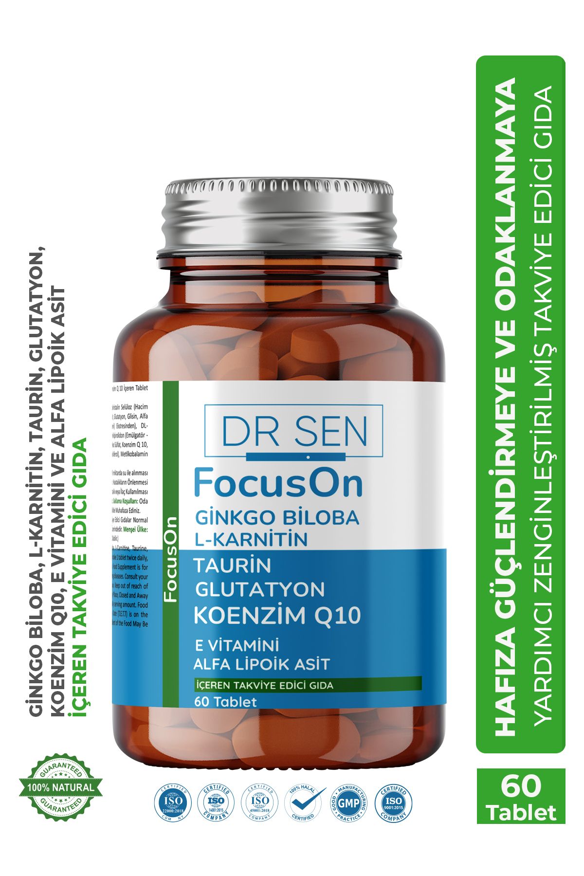 DR ŞEN FocusOn Ginkgo Biloba Alfa Lipoik Asit Glutatyon 60 Tablet