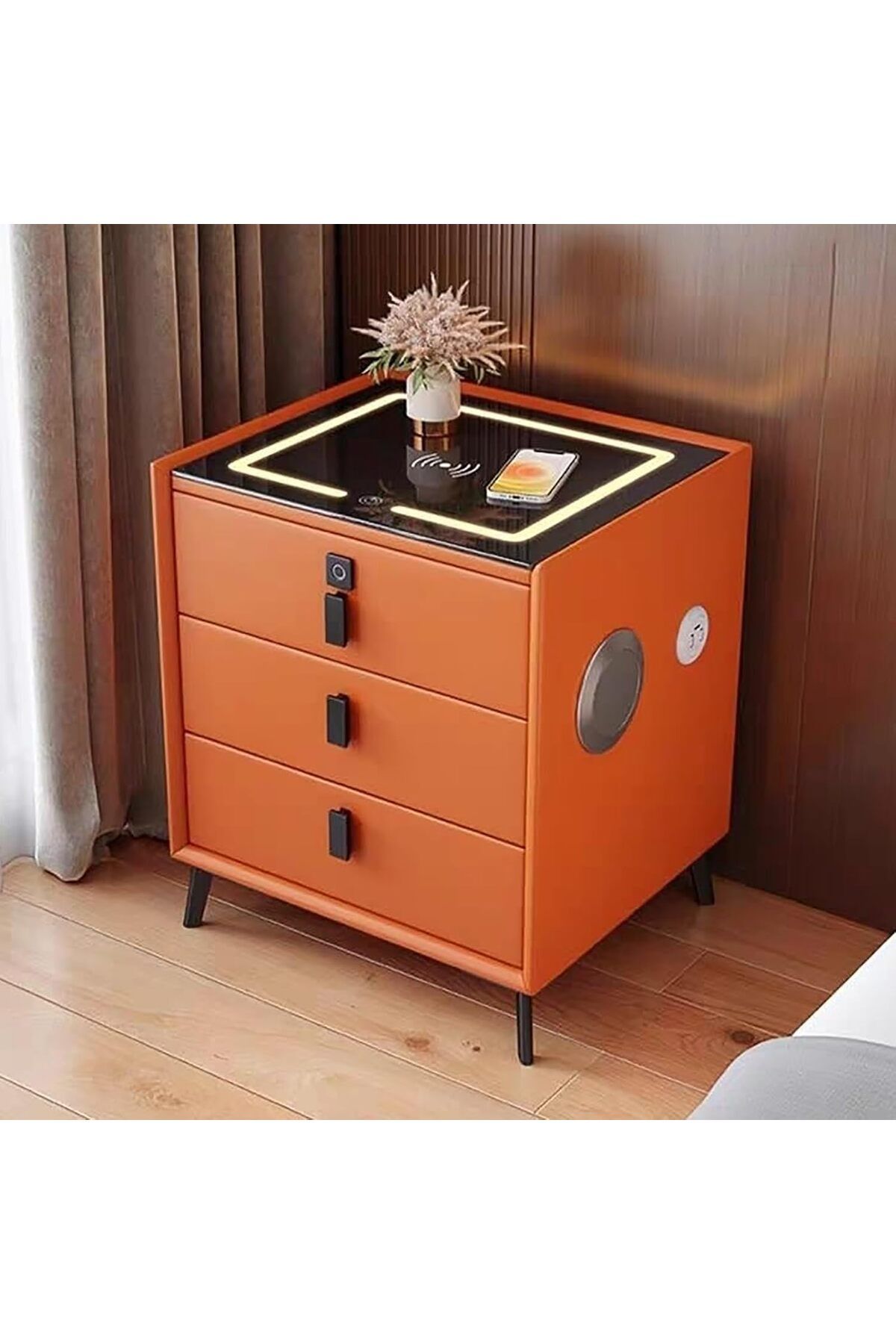 DubaiGallery-Smart Bedside Table with Wireless Charging Station, Speaker Fingerprint Lock, & Drawer Modern Table 1