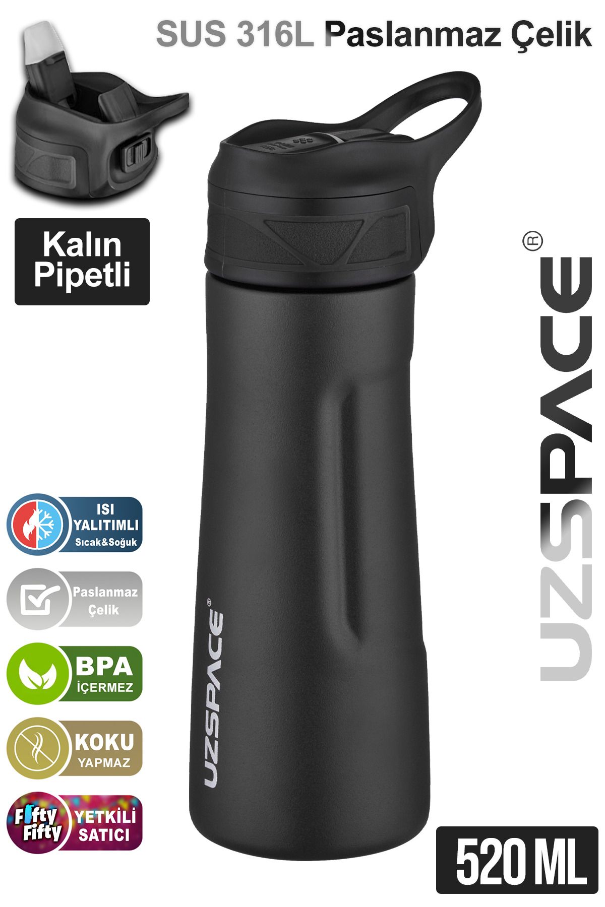 DEKORANLA Renkli Çelik Termos 520 ml, Pipetli, 12 Saat Isı Koruma, Şık ve Kullanışlı Tasarım