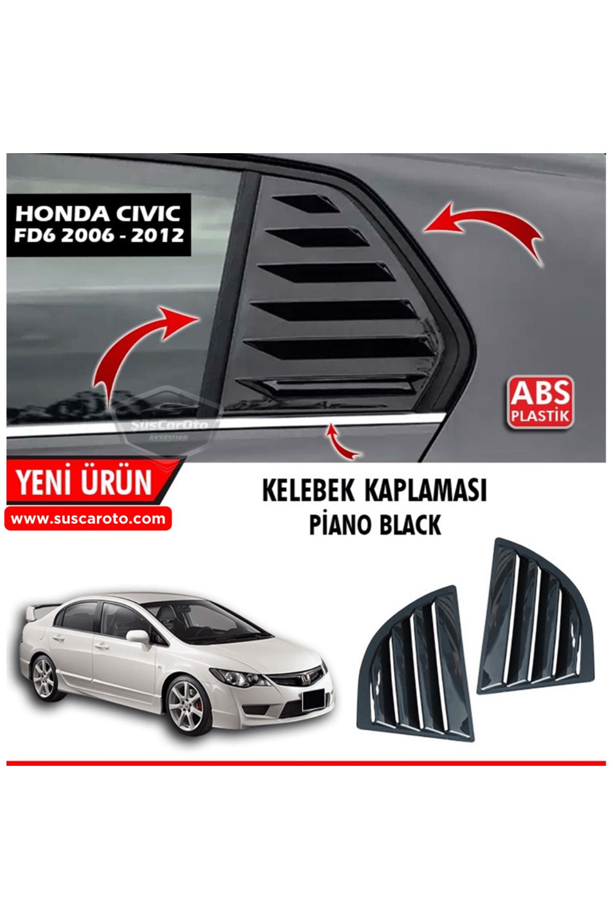 caralp Honda Civic FD6 2006-2011 Uyumlu Kelebek Cam Izgarası Kelebek Cam Vizörü Havalandırma Sağ Sol Takım