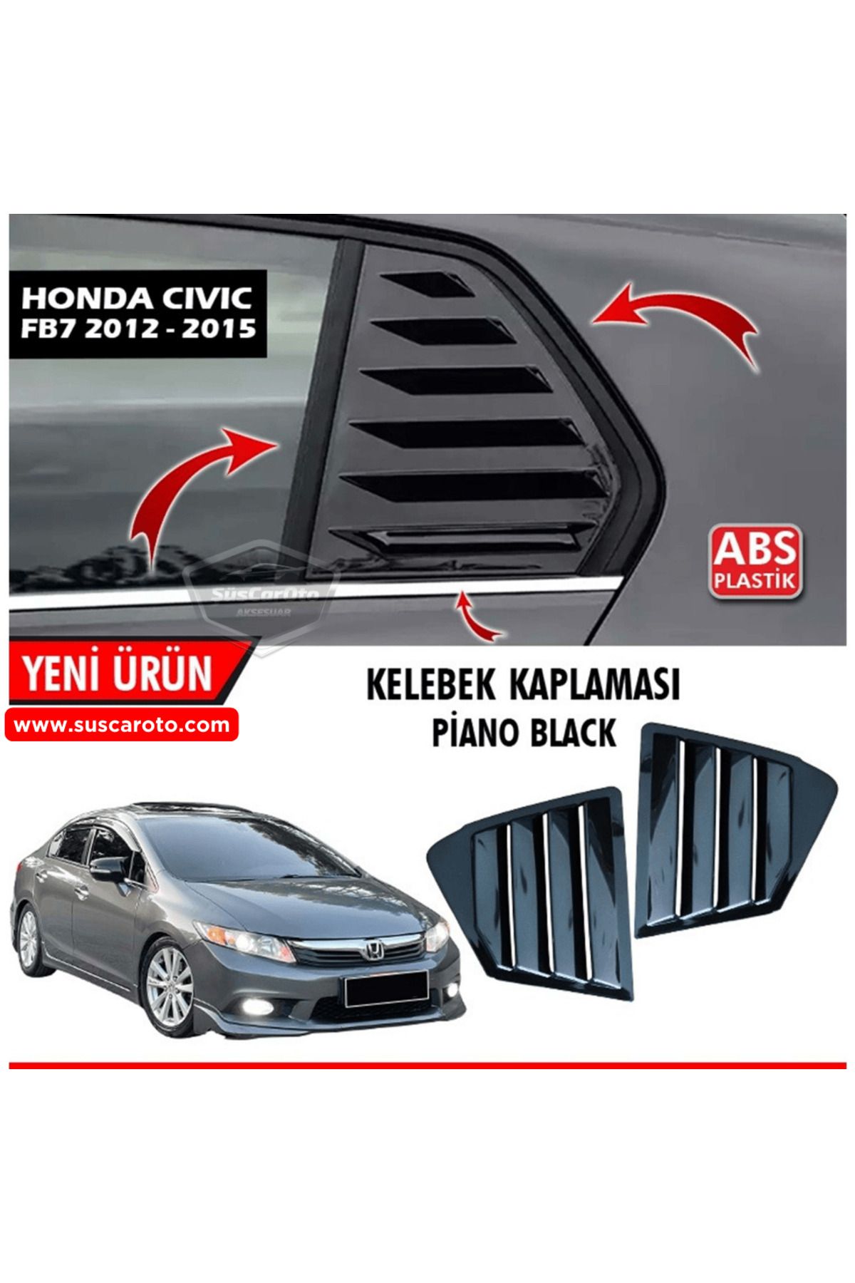 caralp Honda Civic FB7 2012-2016 Uyumlu Kelebek Cam Izgarası Kelebek Cam Vizörü Havalandırma Sağ Sol Takım