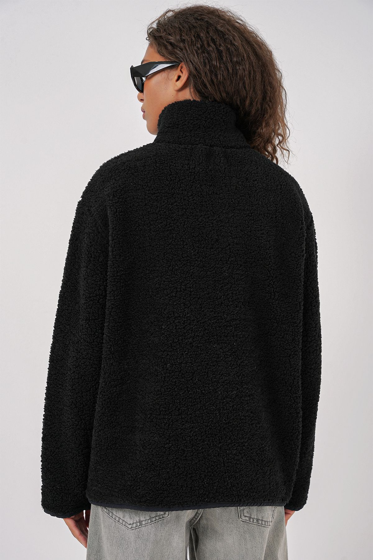 Bigdart-55455 Jachetă de pluș oversize cu fermoar pentru femei - neagră 6