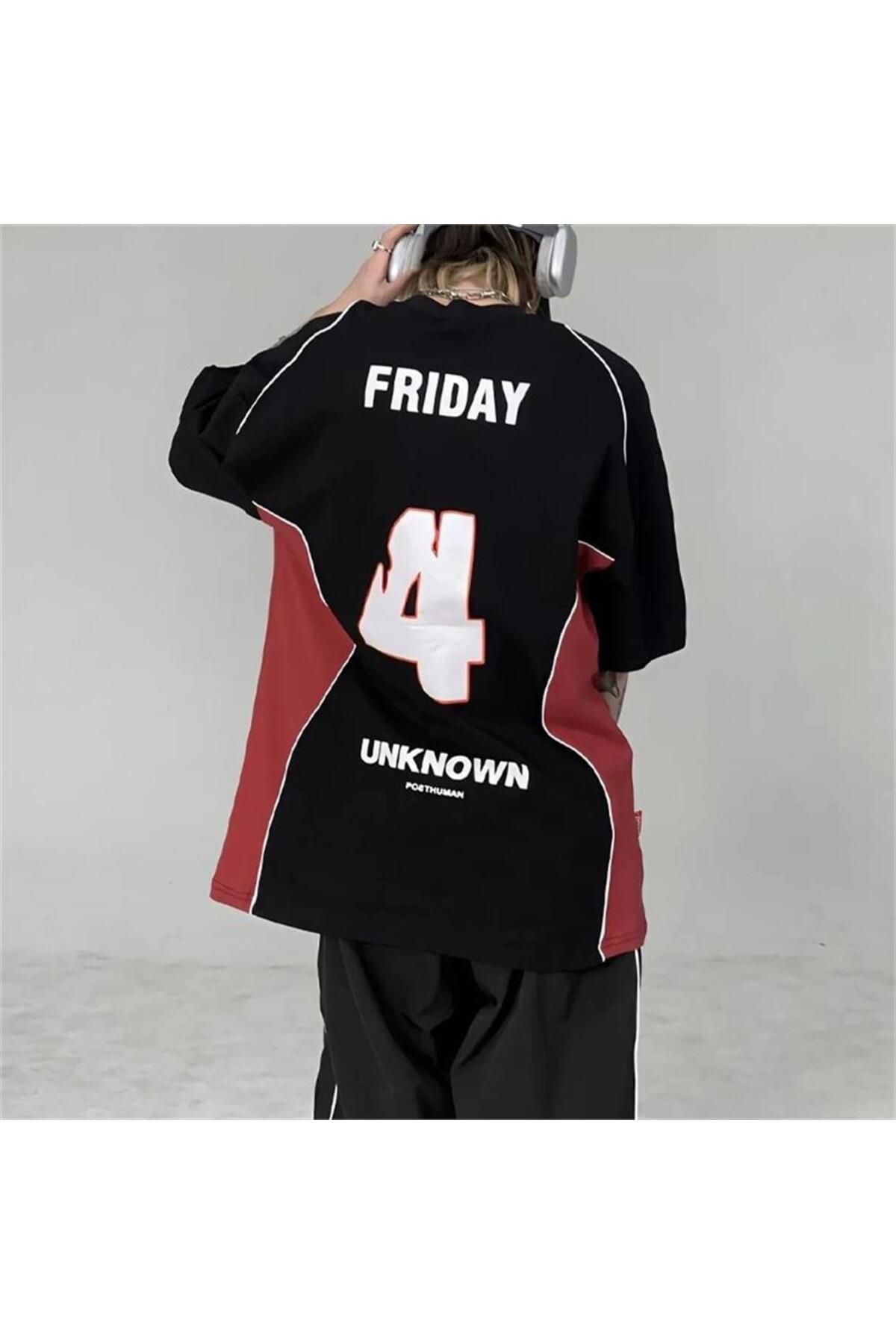 Karakedi Siyah Friday Unknown Kırmızı Şeritli Unisex T-Shirt