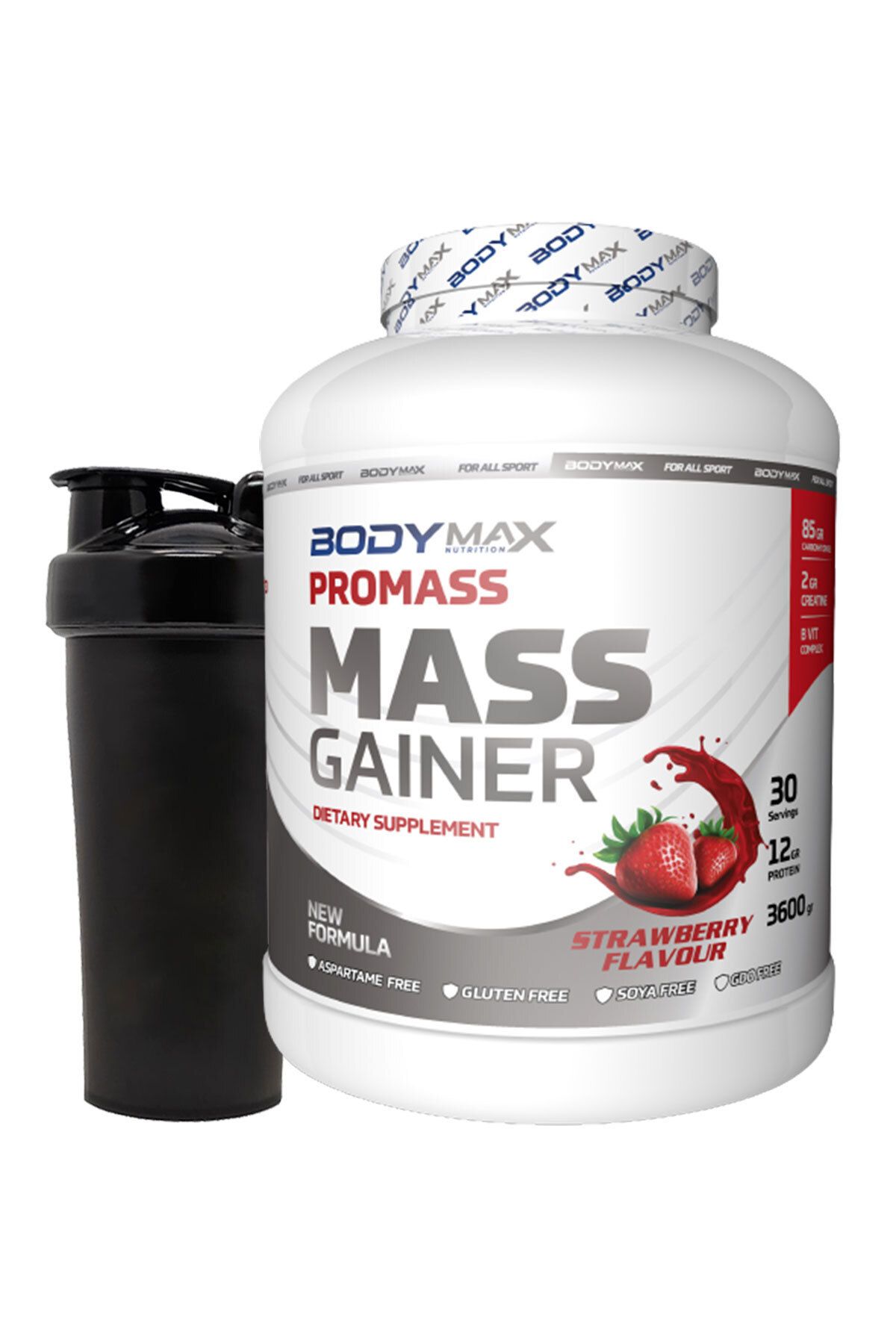 BODYMAX Promass Mass Gainer 3600gr Çilek Aromalı Karbonhidrat Tozu Gainer Kilo Almaya Yardımcı Kilo Hacim