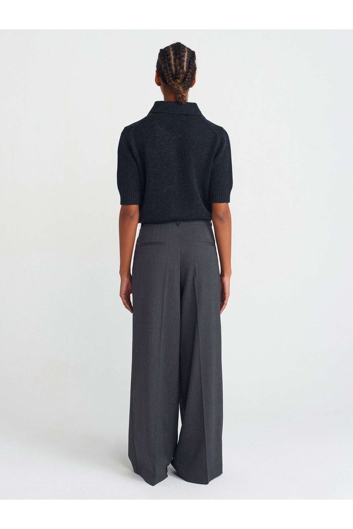 Dilvin-71576 Model - Anthracite Color Double Pleated Trousers 2
