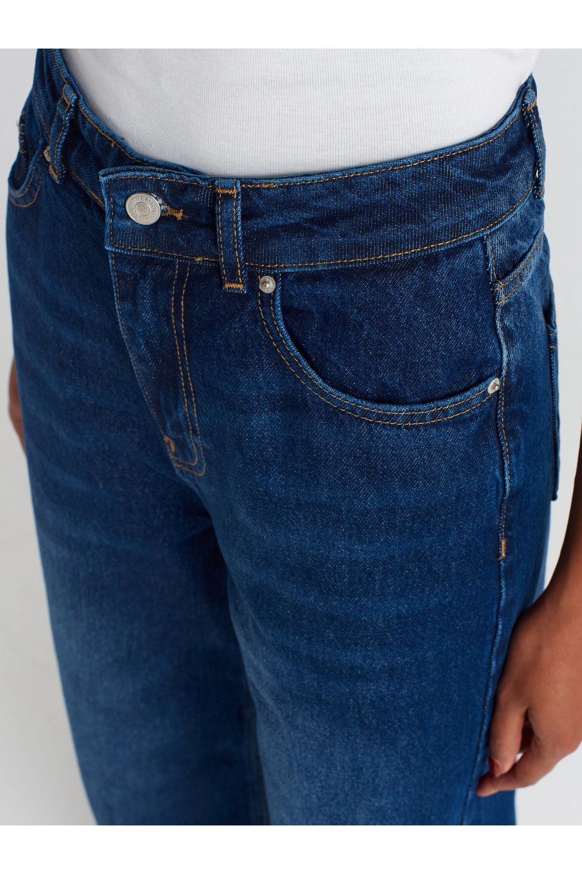 Dilvin-71746 Pantaloni largi din denim de culoare închisă-albastru marin 4