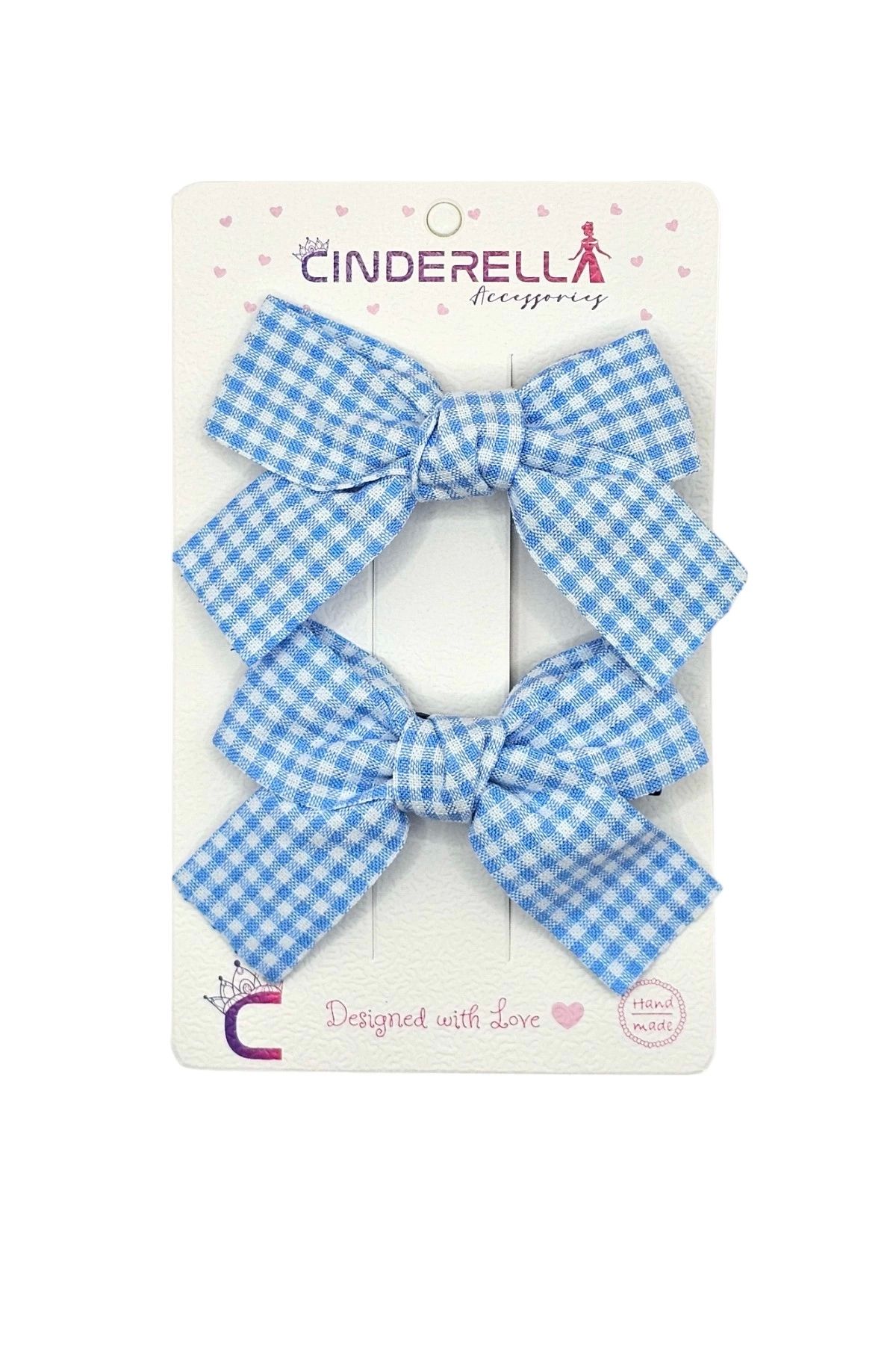 Cinderella-Blue and White Striped Girls' Bow Buckle Set of 2 - Baby Ribbon Collet Hair Clip 1