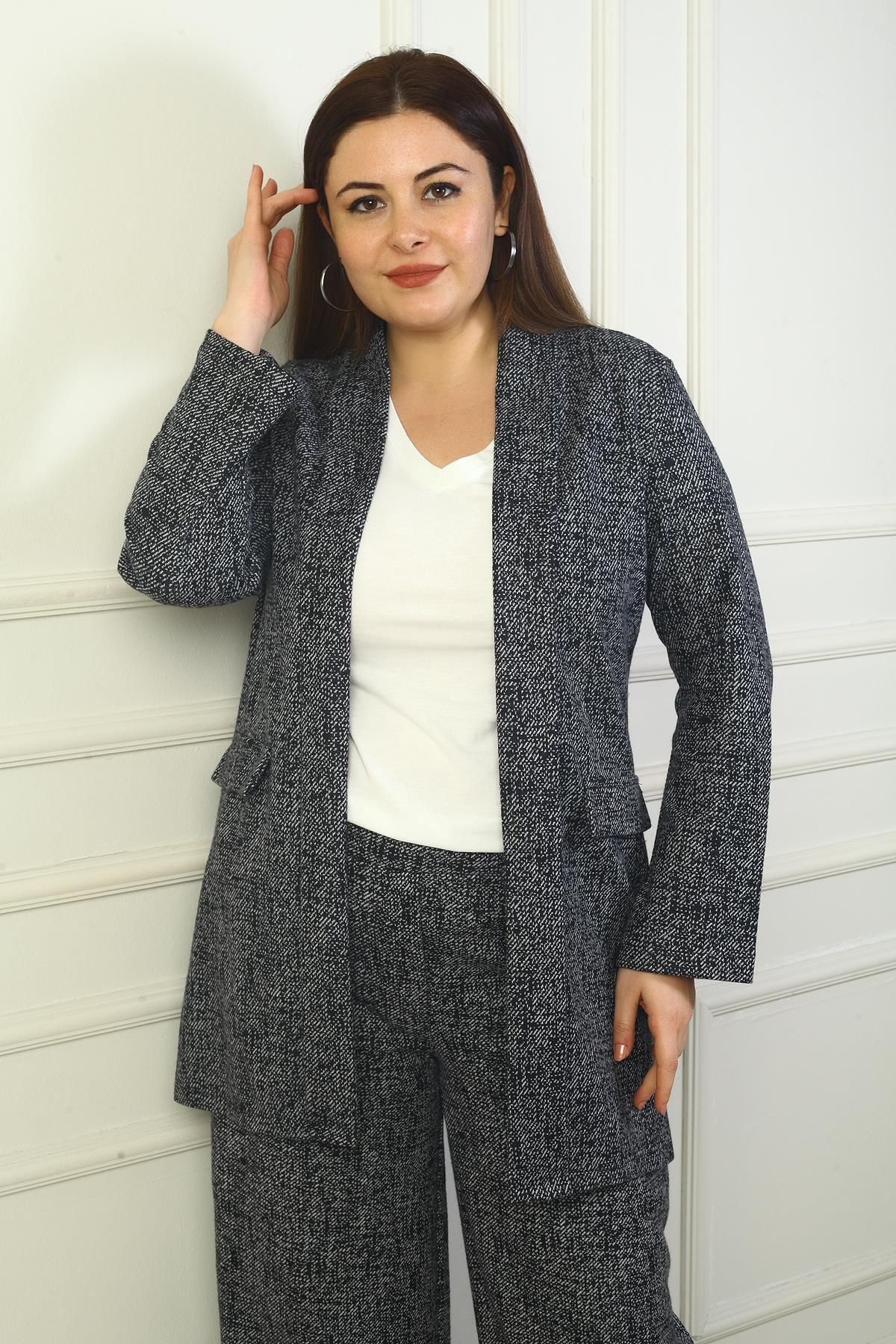 By Saygı-Women's Shawl Collar Butterfly Plus Size Stamp Jacket 2