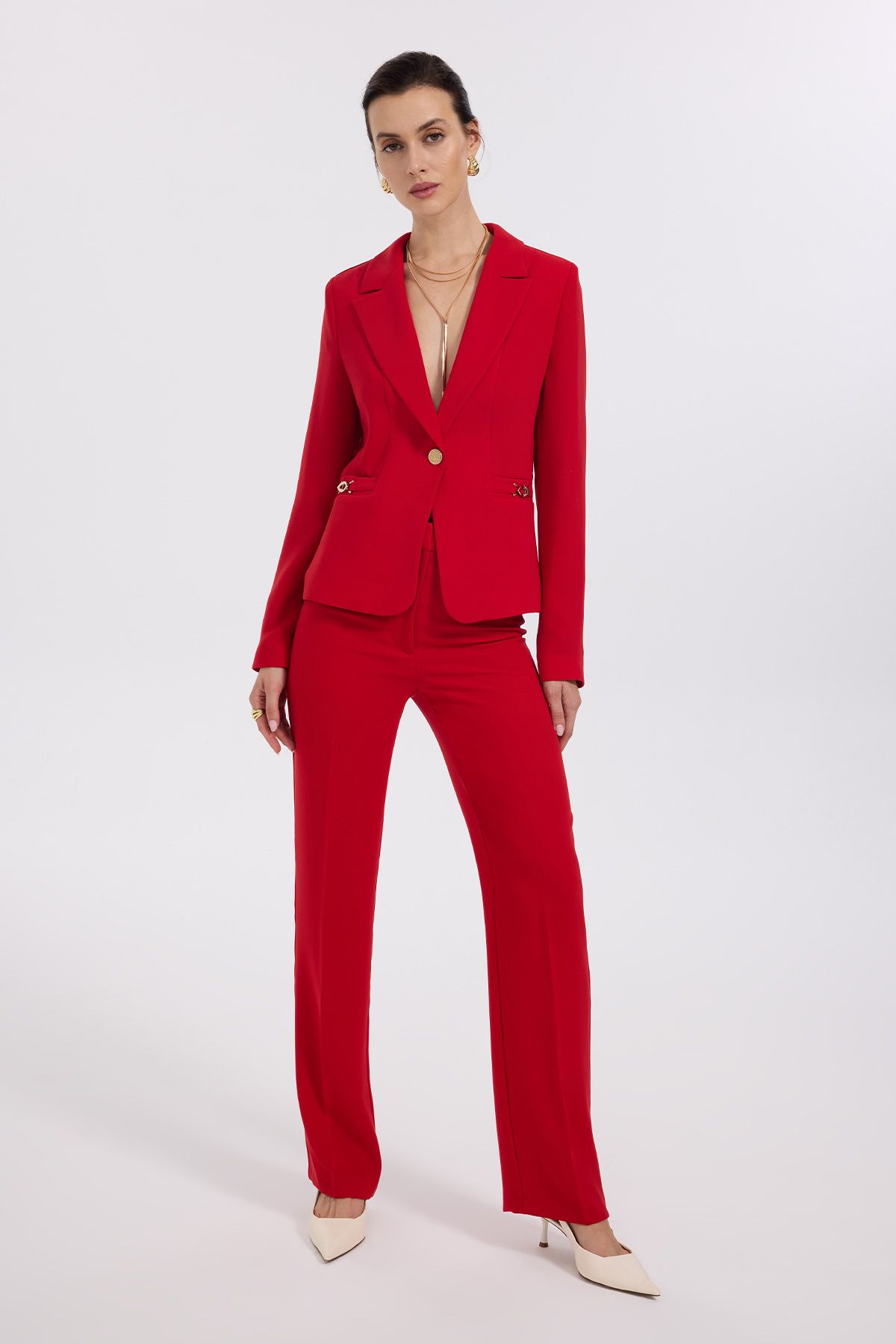 Ekol-Single Button Jacket with Ornamental Line Pocket 3
