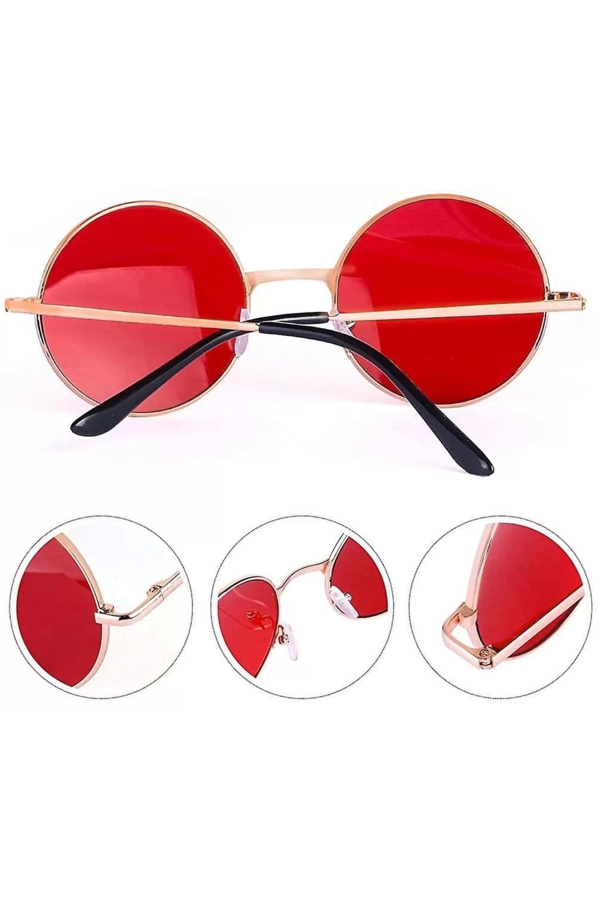 ÇERÇİCİ-Round Glass John Lennon Style Red Glasses with Gold Frame 2