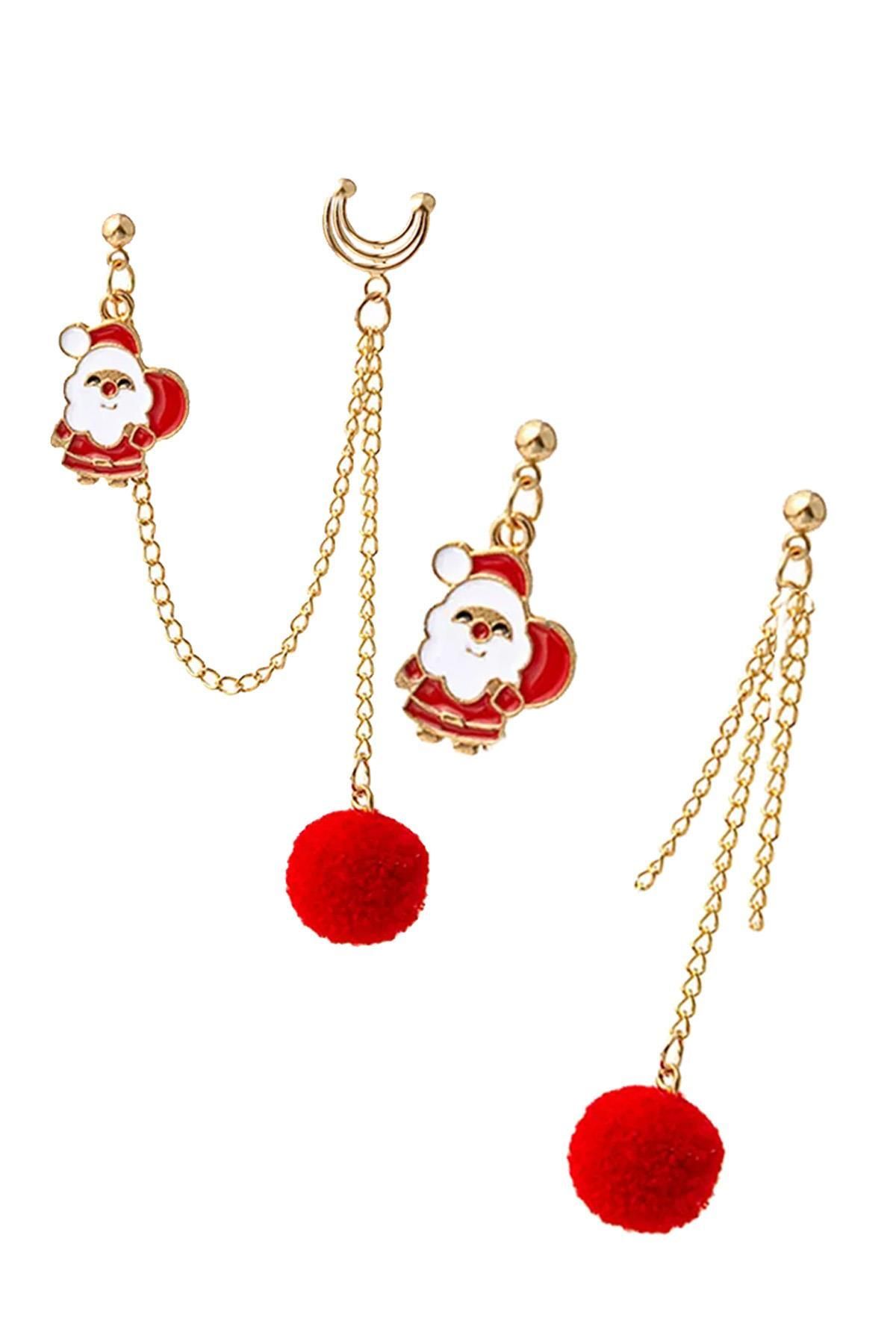 New Obsessions-Christmas Themed Santa Claus Dangle Cartilage Connected Earrings Set - 3 Pieces 3