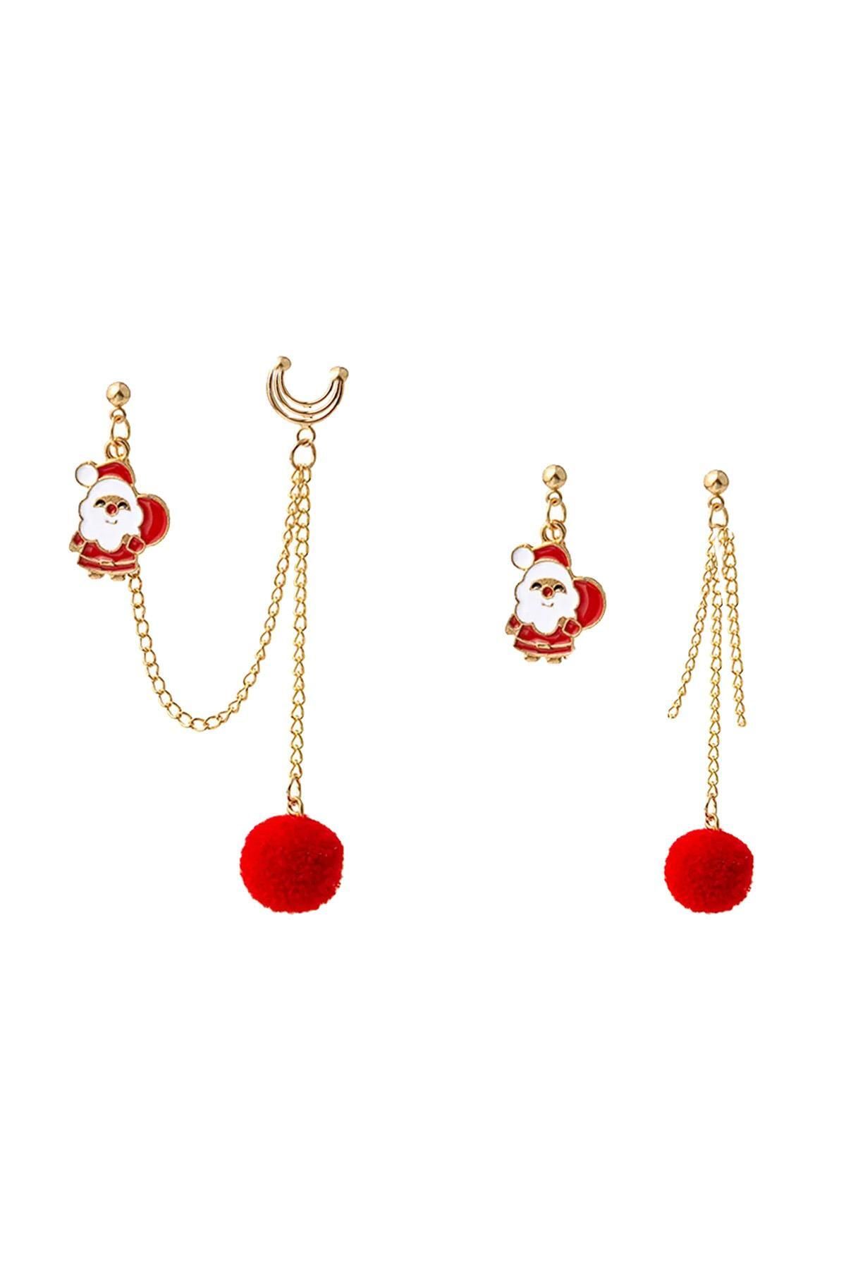 New Obsessions-Christmas Themed Santa Claus Dangle Cartilage Connected Earrings Set - 3 Pieces 1