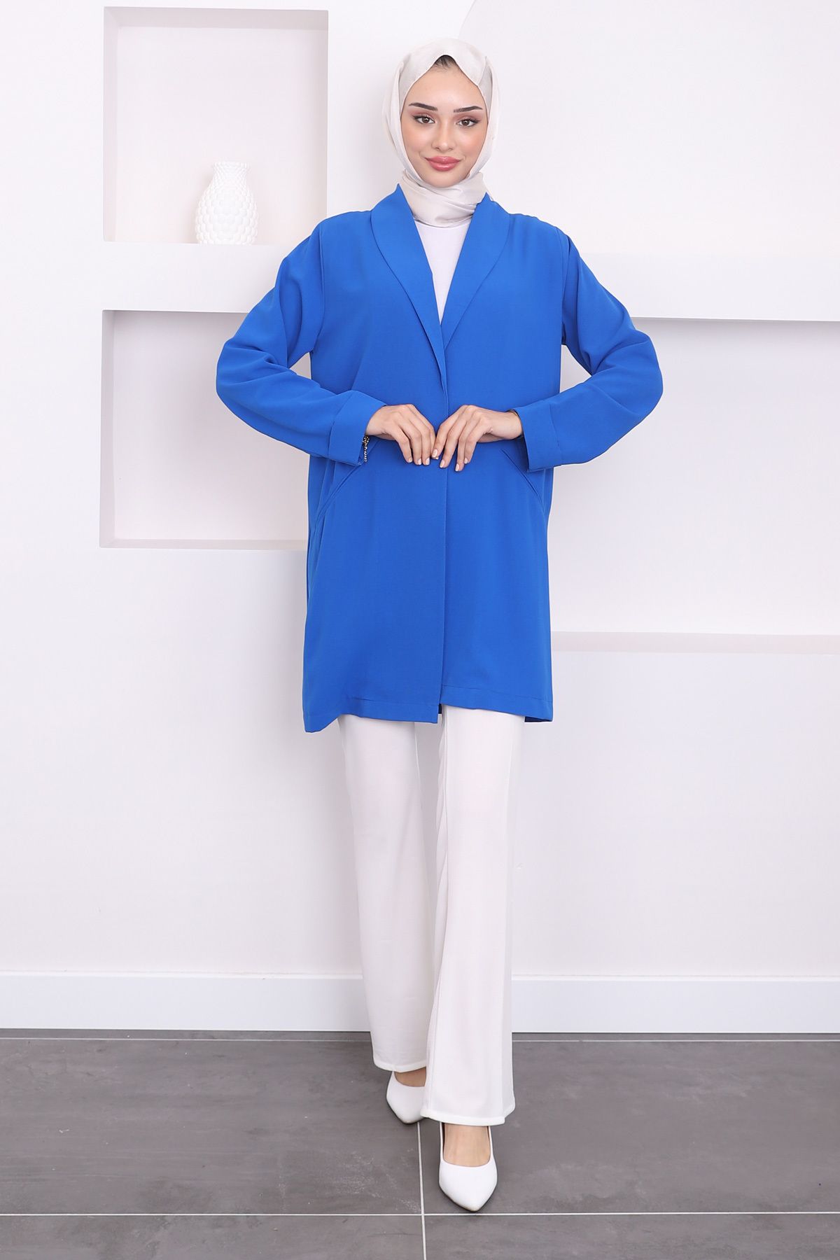 İmajButik-Saks Blue Pocket Double Sleeve Jacket 2