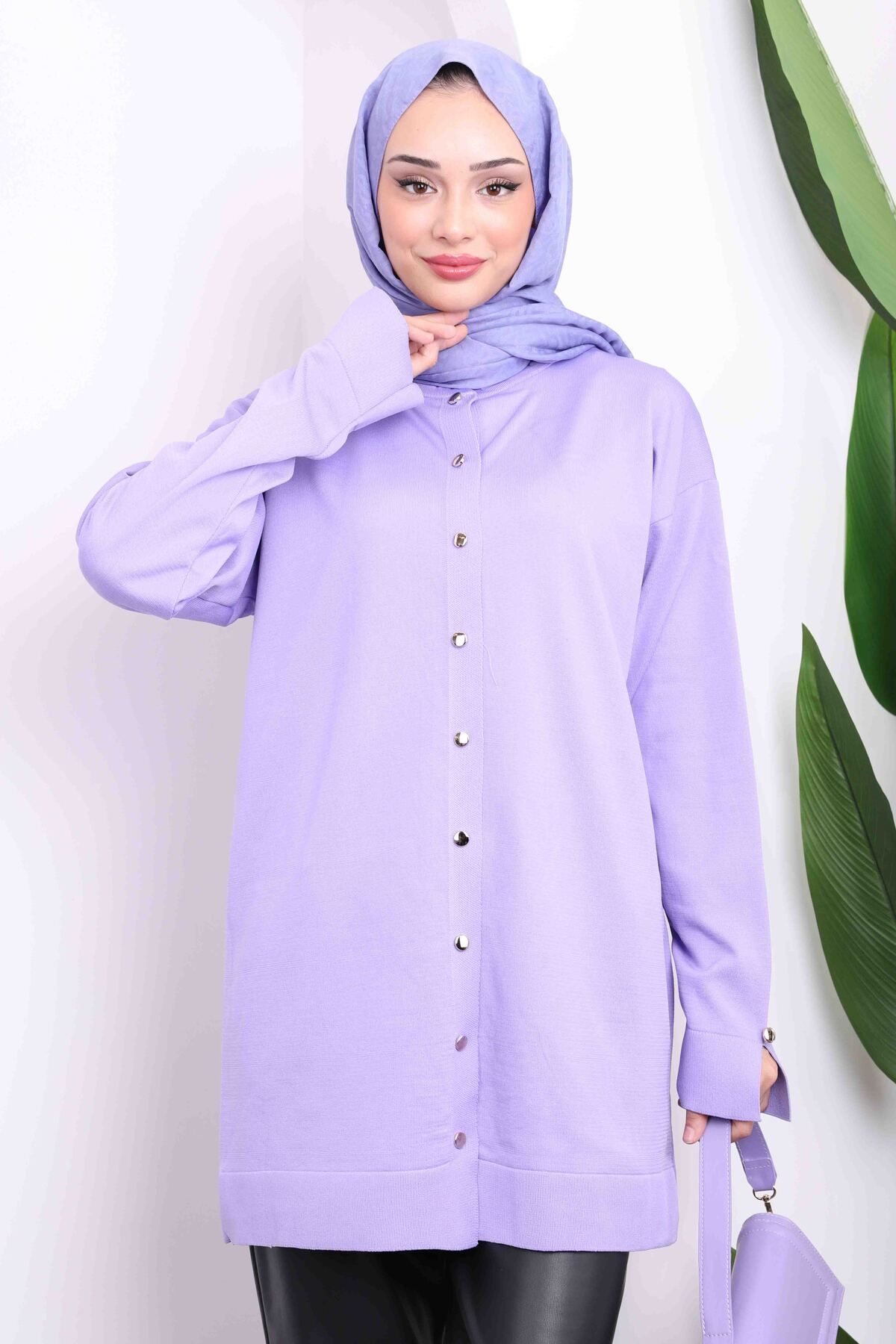 İmajButik-Lilac Cold Yarn Buttoned Knitwear Cardigan 3