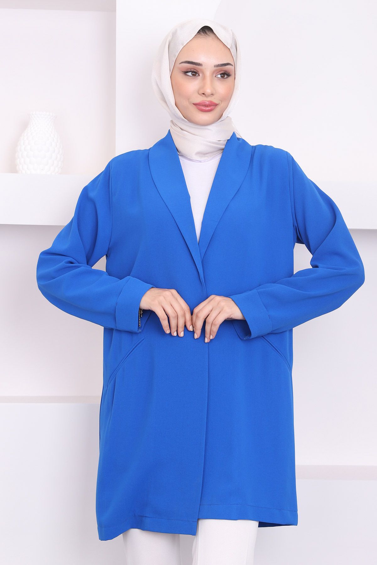 İmajButik-Saks Blue Pocket Double Sleeve Jacket 3