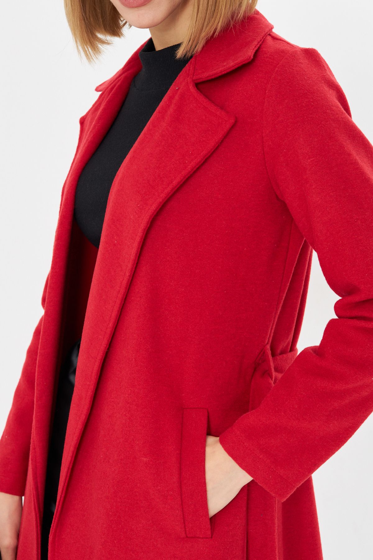 Rabi Shine-Red Belted Women's Cashew Coat - Unlined Winter Design 2