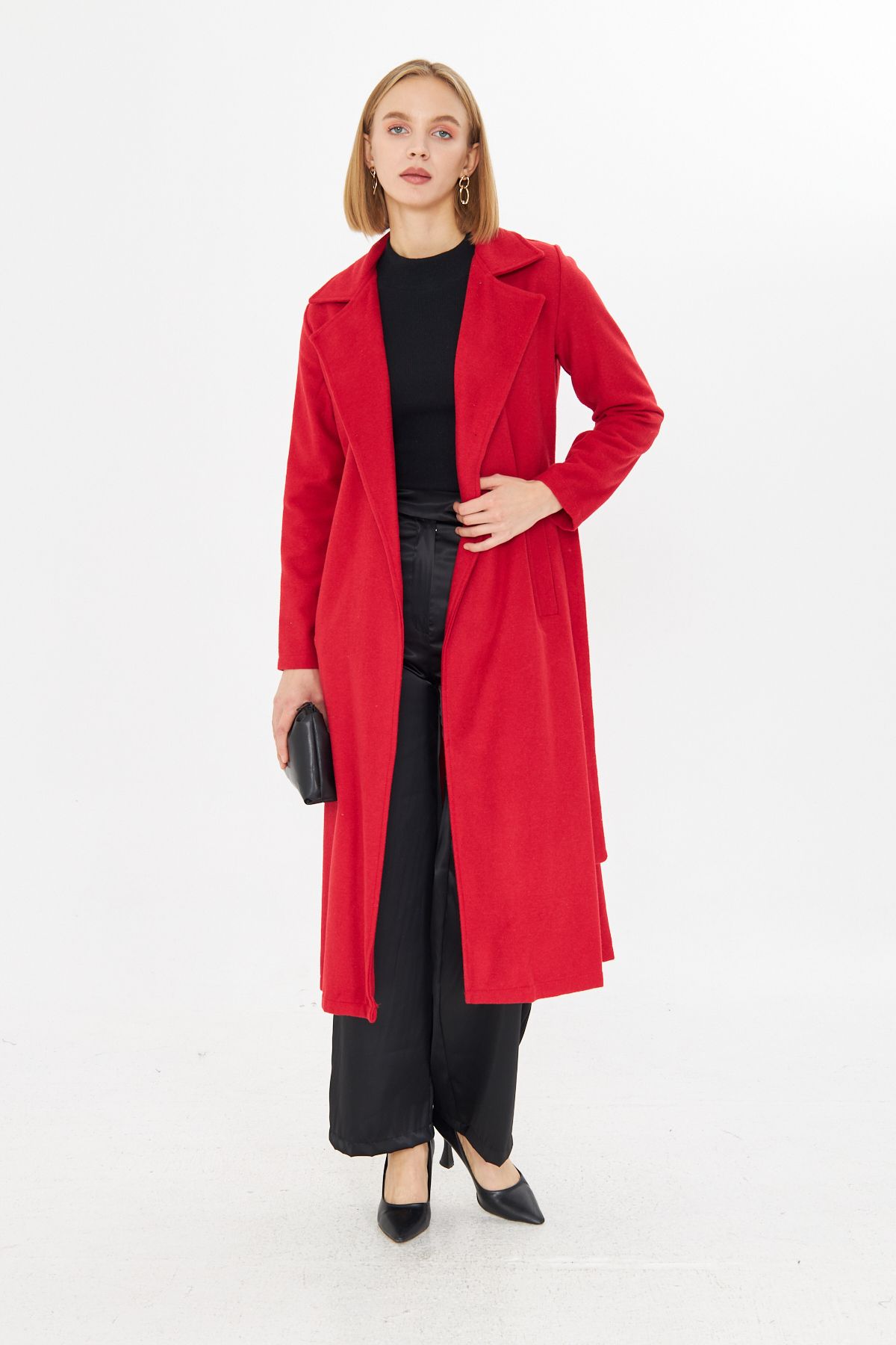 Rabi Shine-Red Belted Women's Cashew Coat - Unlined Winter Design 3