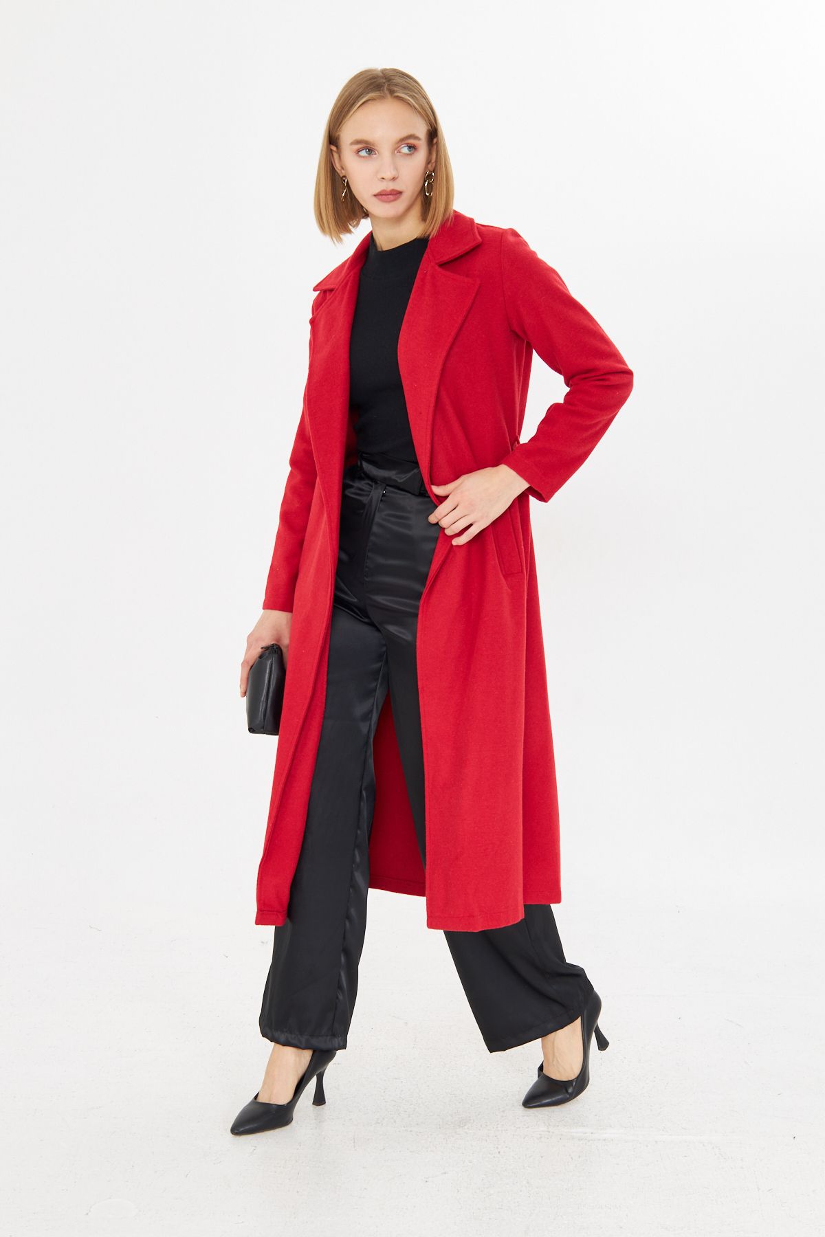 Rabi Shine-Red Belted Women's Cashew Coat - Unlined Winter Design 5