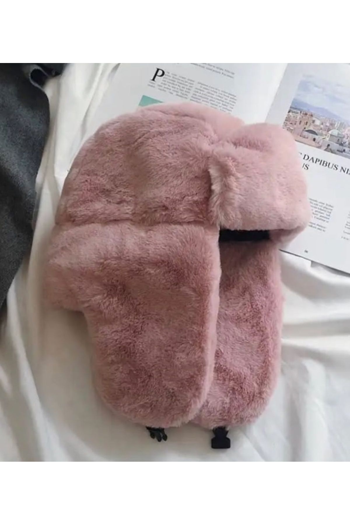 MUTE BAG-Dusty Pink Headphone Hat Winter Plush Hat 1