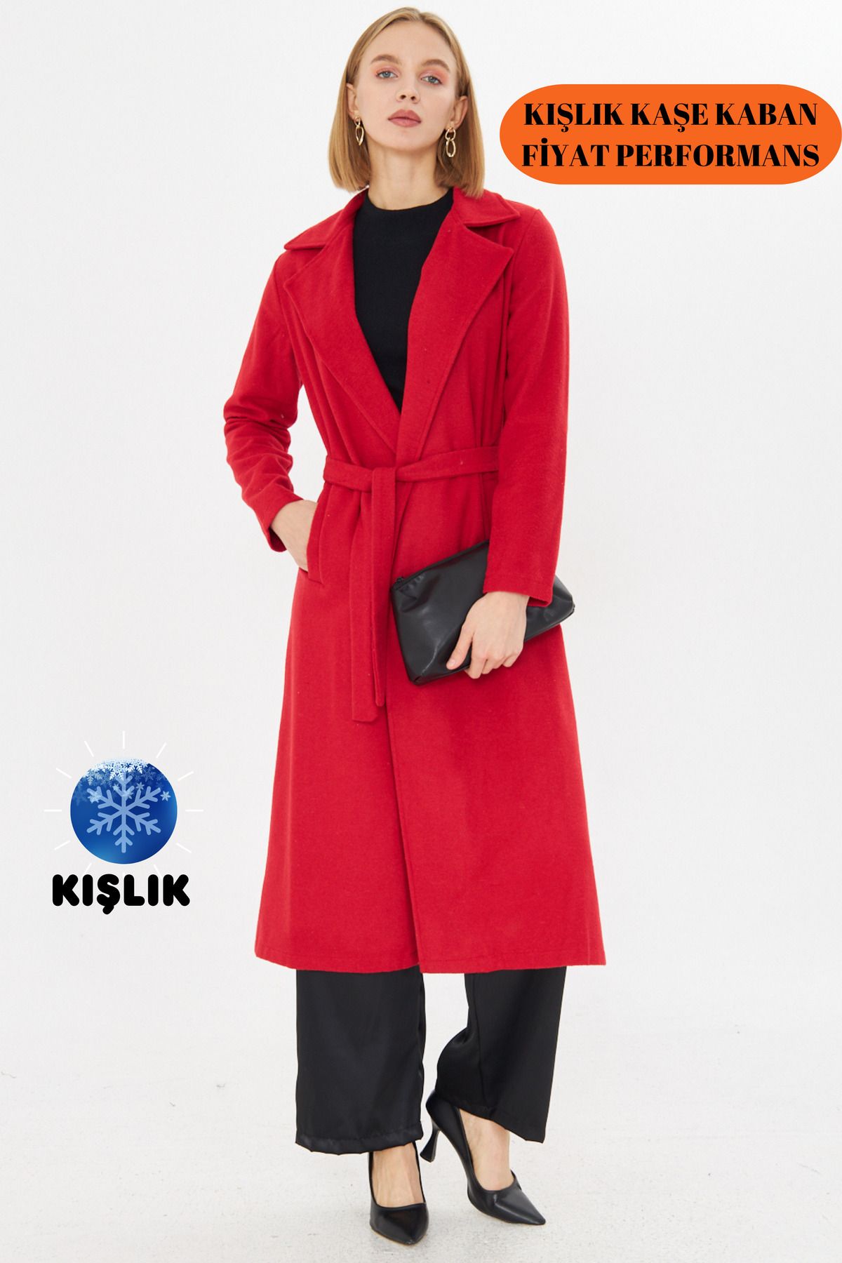 Rabi Shine-Red Belted Women's Cashew Coat - Unlined Winter Design 1