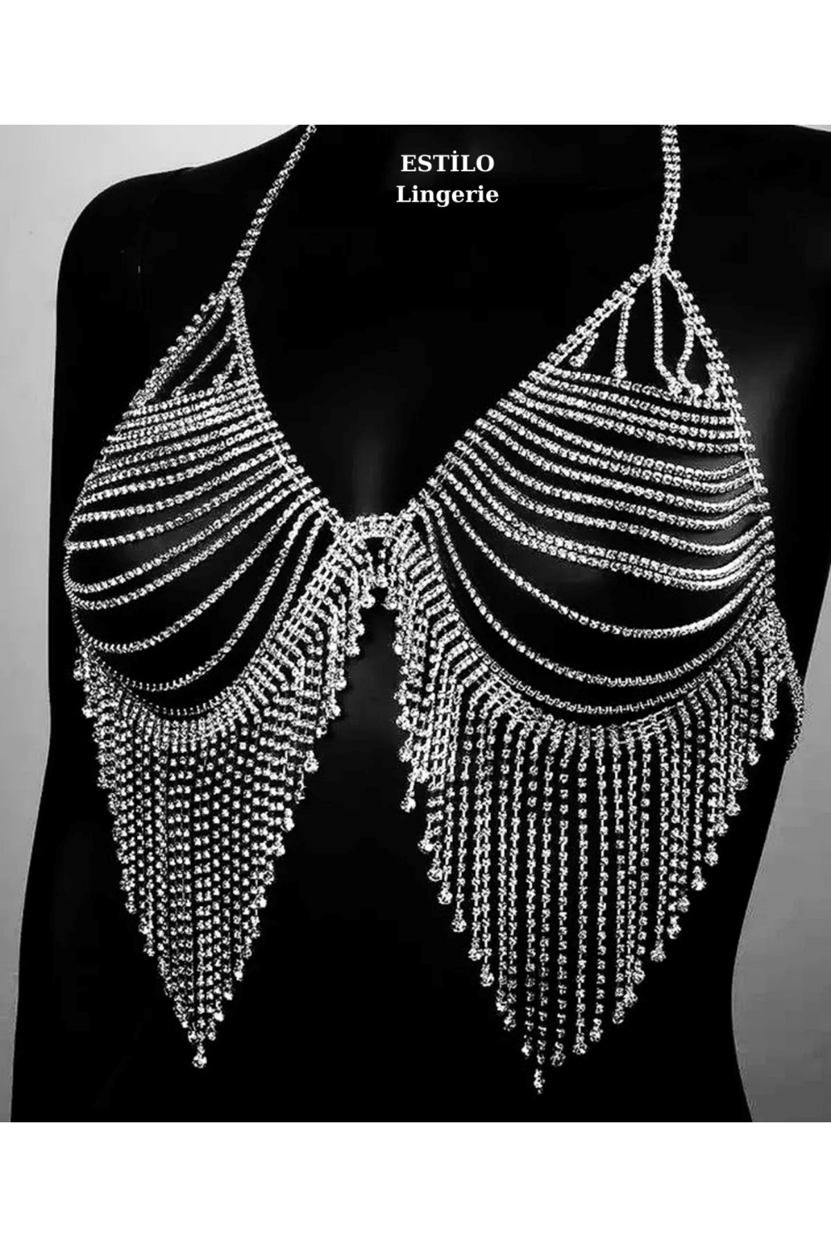 Parlak Zirkon Taşlı Crop Taşlı Bralet Taşlı Elbise Aksesuarı Şık Tasarım Vücut Aksesuarı