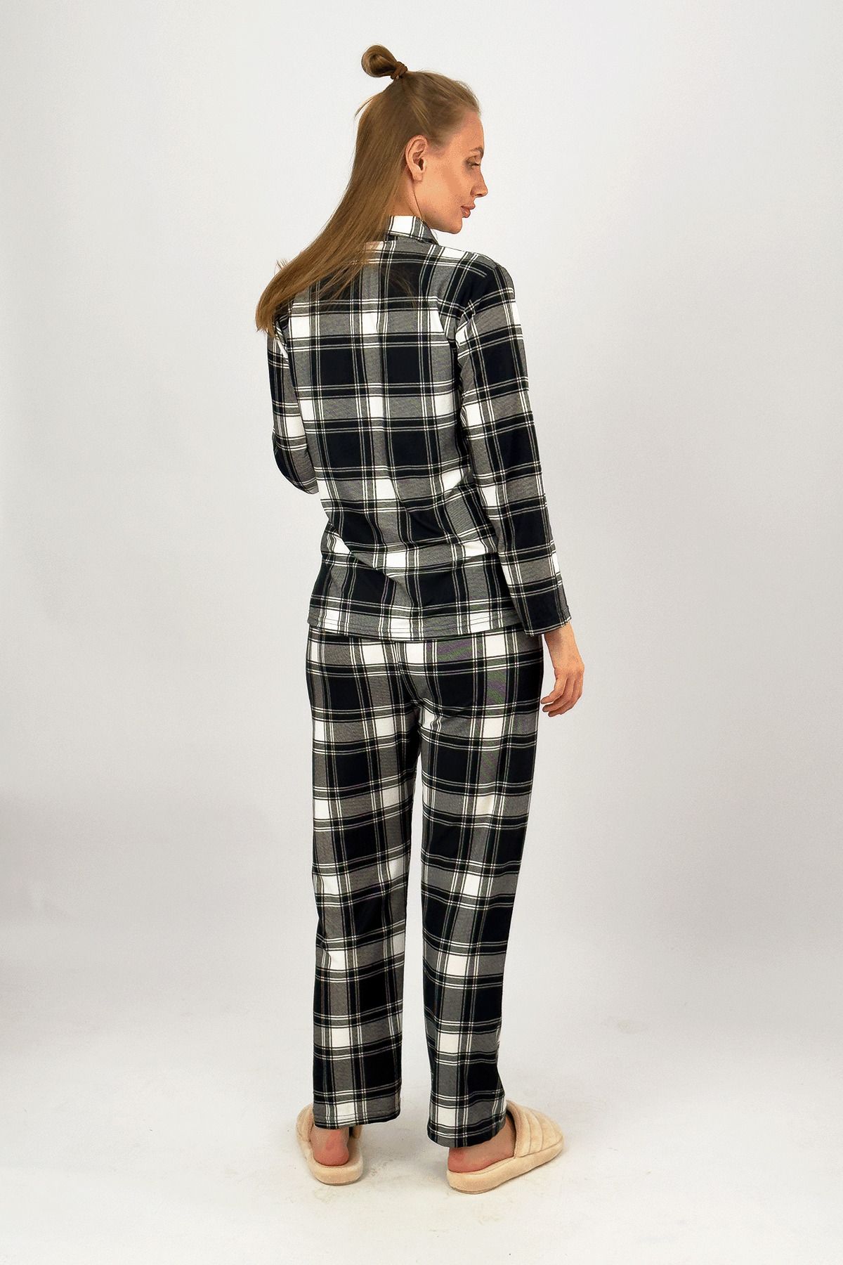 Betimoda-Winter Velvet Suede Pajamas Set - Black Square Warm Elastic Waist with Front Buttons and Pockets 7