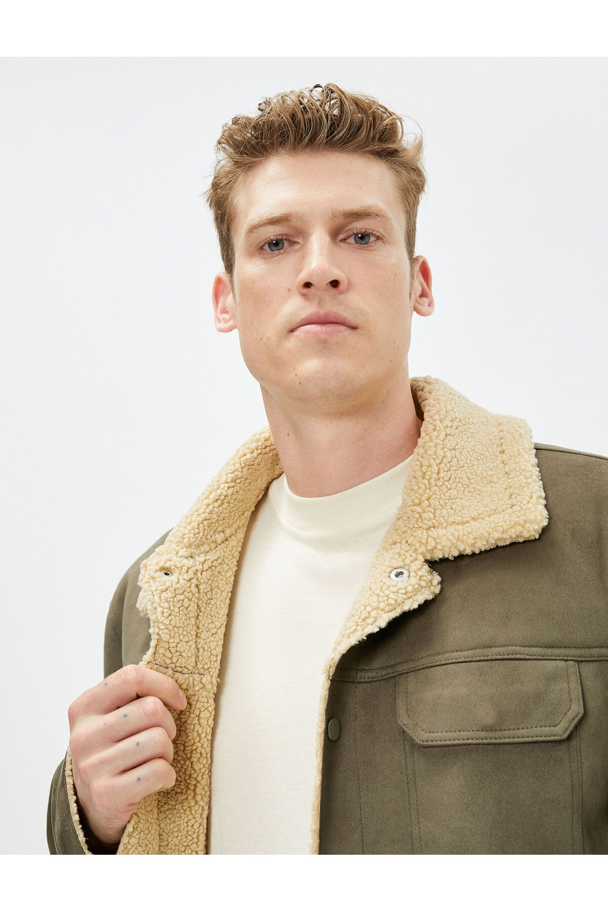 Koton-Suede Look Jacket Inside with Plush Pocket Detail and Snap Buttons 3