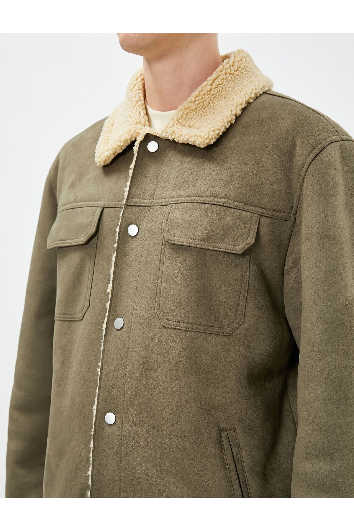 Koton-Suede Look Jacket Inside with Plush Pocket Detail and Snap Buttons 7