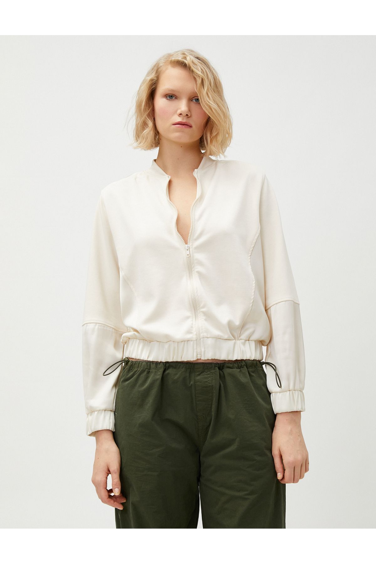 Koton-Zippered Jacket Modal Blend Elastic Waist 3
