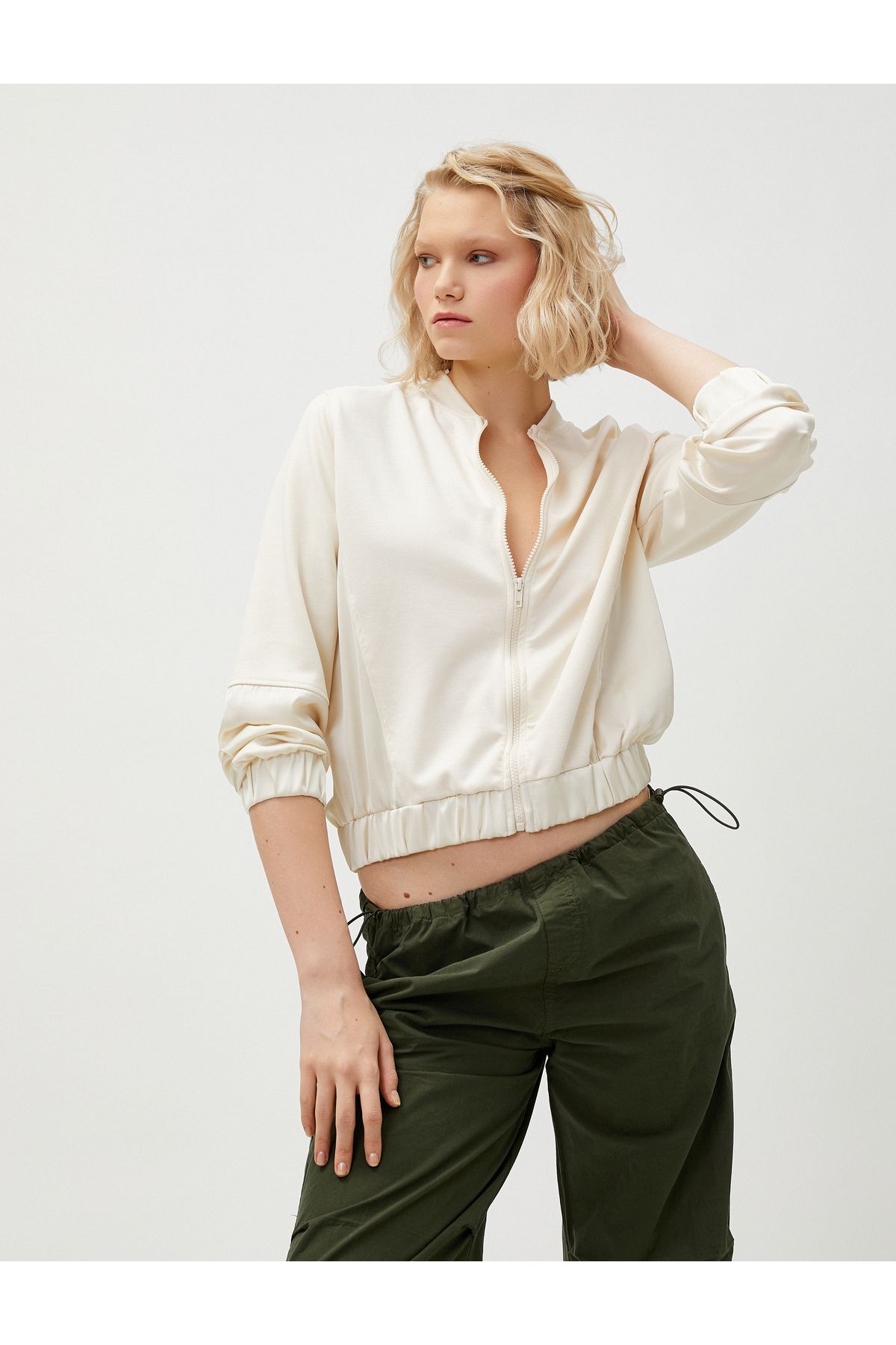 Koton-Zippered Jacket Modal Blend Elastic Waist 2