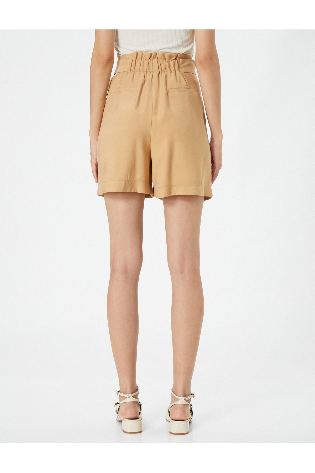 Koton-Silky Textured Shorts with Belt and Pockets 4