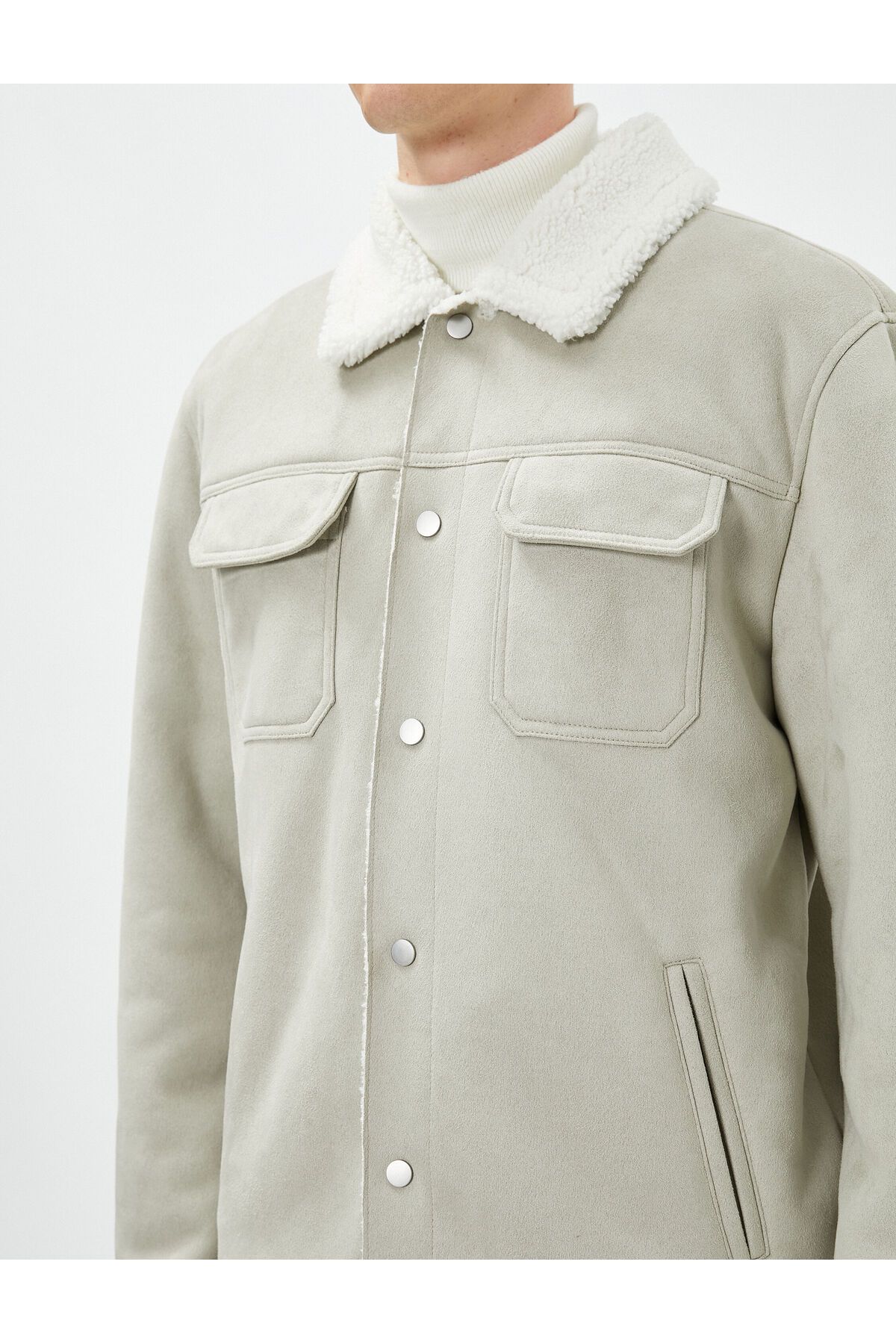 Koton-Suede Look Jacket Inside with Plush Pocket Detail and Snap Buttons 7