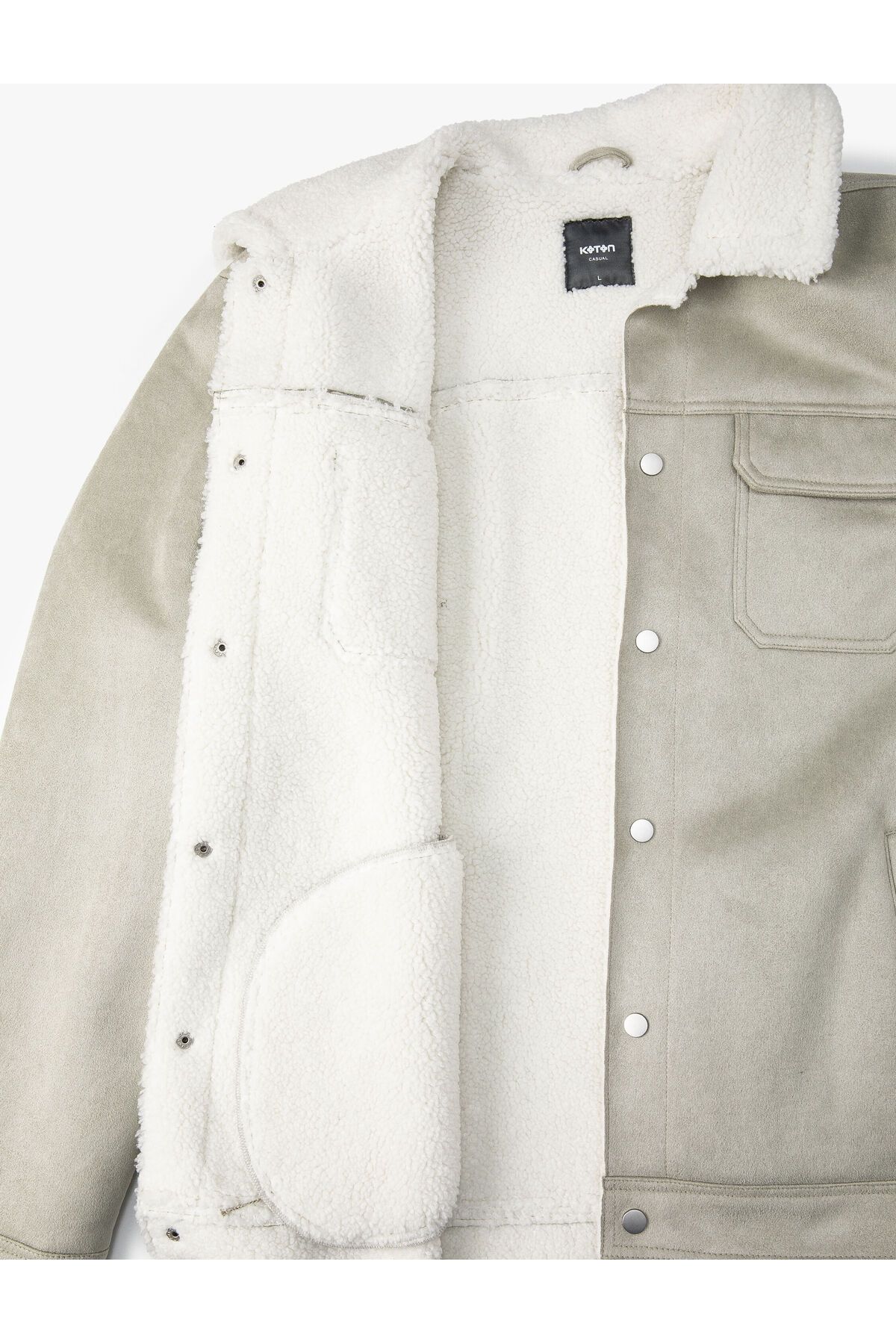 Koton-Suede Look Jacket Inside with Plush Pocket Detail and Snap Buttons 8