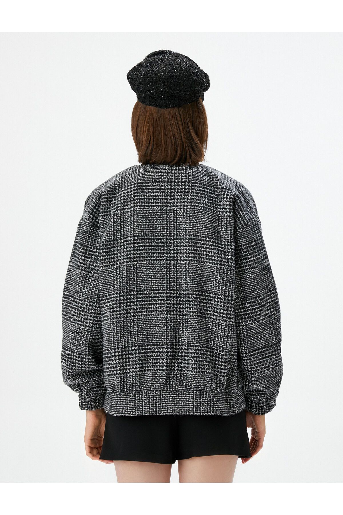 Koton-Bomber Jacket Tweed Textured Snap Button 4