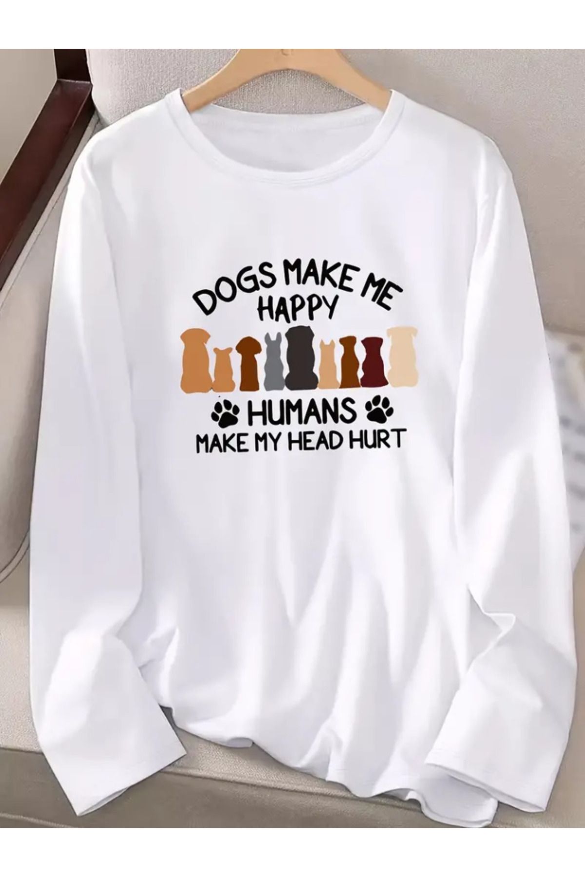 Albayrak Kadın Uzun Kollu Bisiklet Yaka Köpek Resimli Viskon Bluz