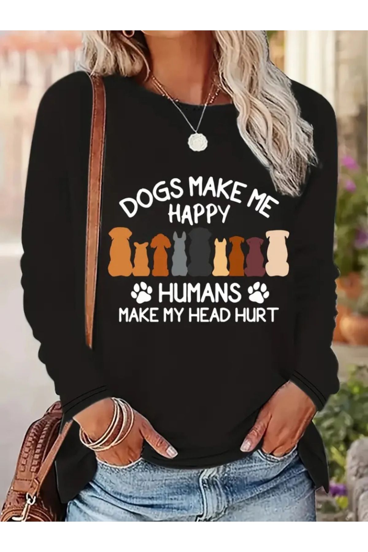 meisa Kadın Uzun Kollu Bisiklet Yaka Köpek Resimli Viskon Bluz