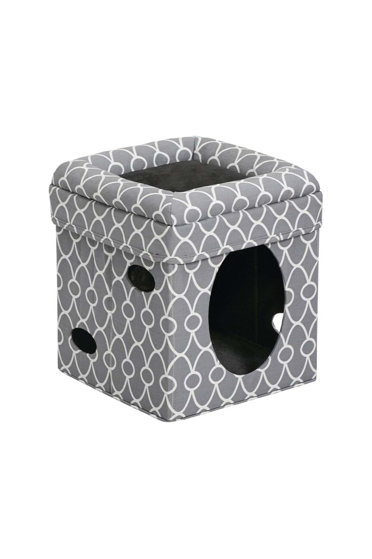 Midwest-Curious Cat Cube, Grey - 39.3L x 39.3W x 42H cm 1