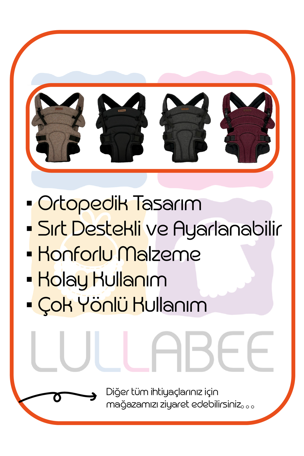 lullabee Ortopedik ve Sırt Destekli Ayarlanabilir Bebek Taşıma Kanguru - Konforlu Sling Anakucağı fotoğrafı 3 (önizleme)